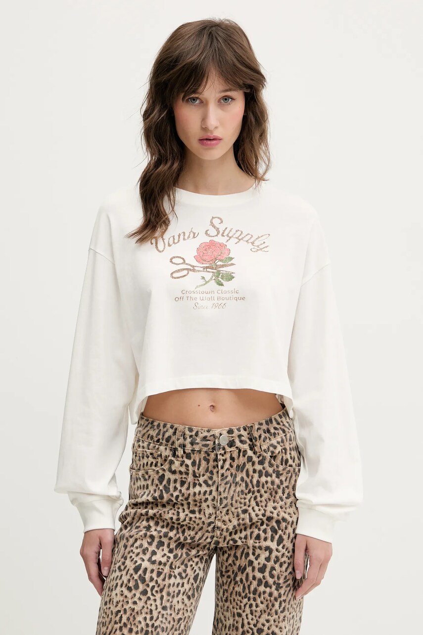 Vans longsleeve din bumbac culoarea bej, VN000MDCFS81