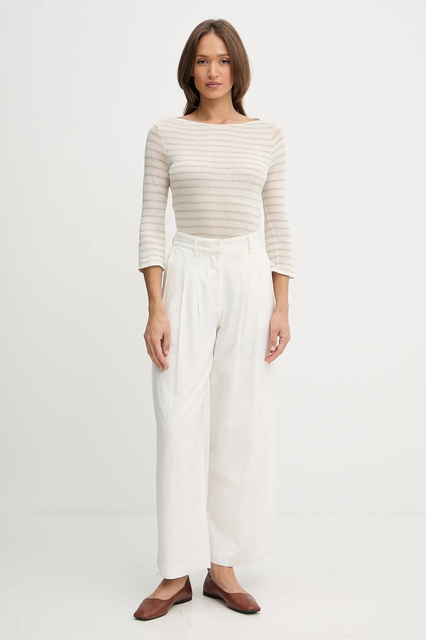 Лонгслив с примесью льна United Colors of Benetton цвет бежевый 38O0D109X