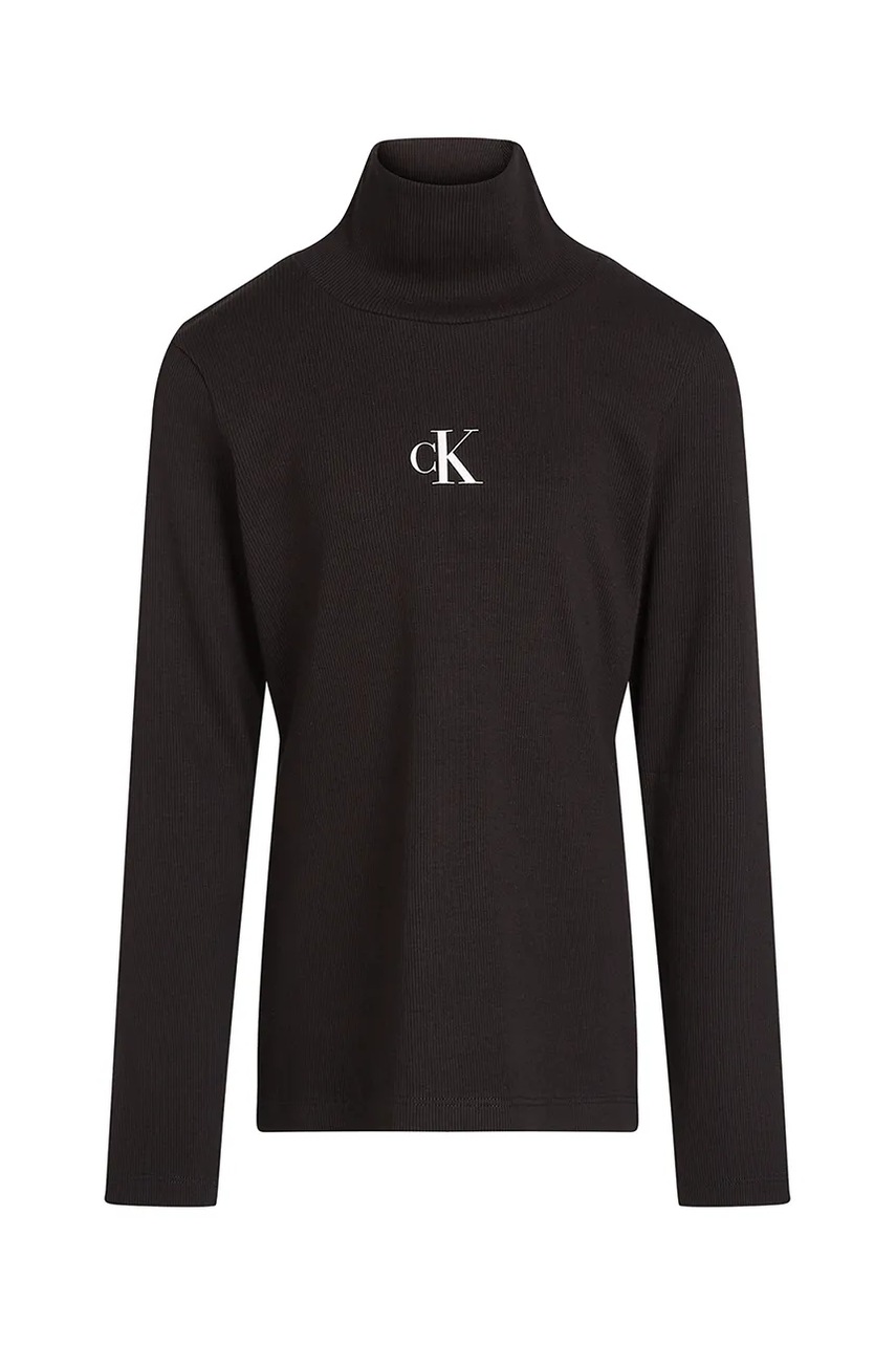 Дитячий лонгслів Calvin Klein Jeans колір чорний гольф IG0IG02808