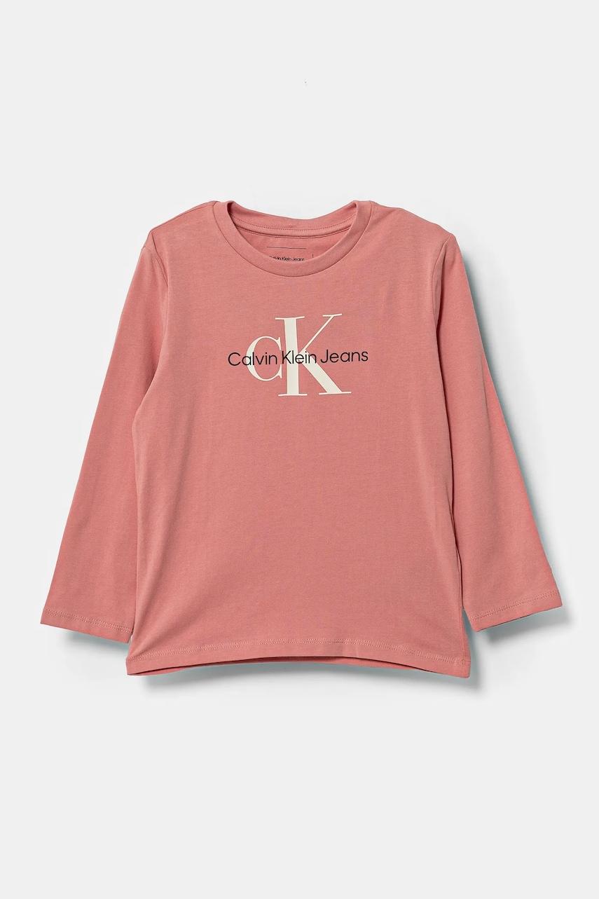 Levně Dětské tričko s dlouhým rukávem Calvin Klein Jeans růžová barva, IN0IN00005