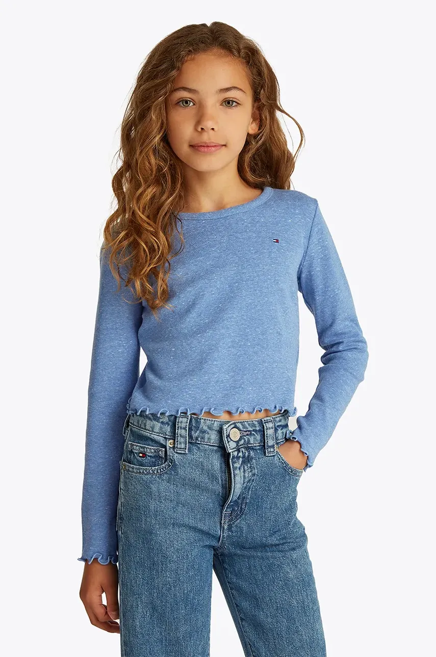 Levně Dětské tričko s dlouhým rukávem Tommy Hilfiger modrá barva, KG0KG08299