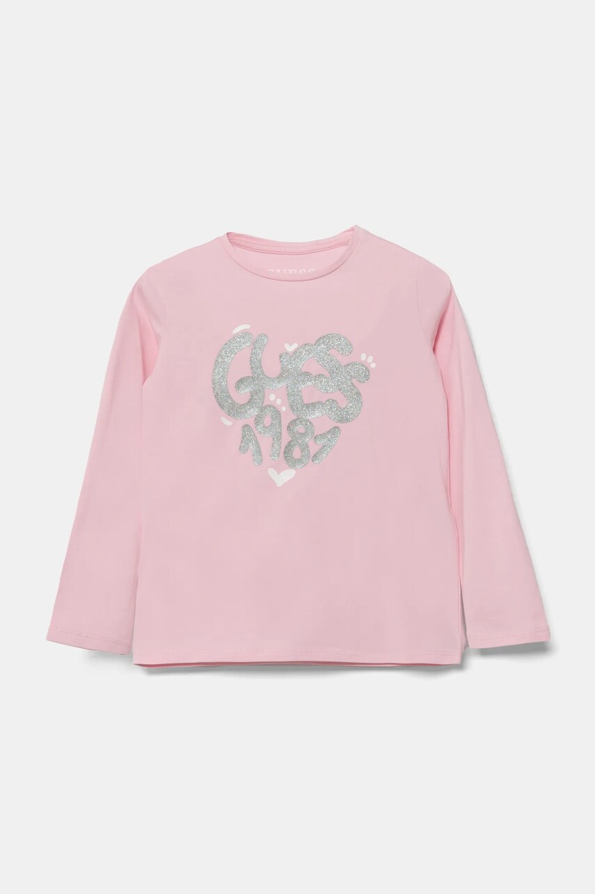 Levně Dětské tričko s dlouhým rukávem Guess růžová barva, K5RI01 K6YW4