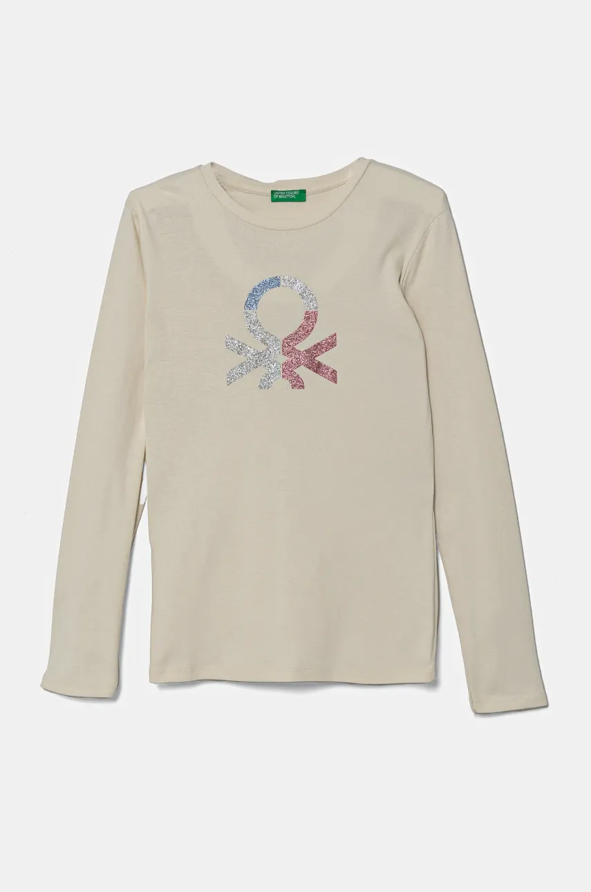 United Colors of Benetton longsleeve din bumbac pentru copii culoarea bej, 3I9WC10MY