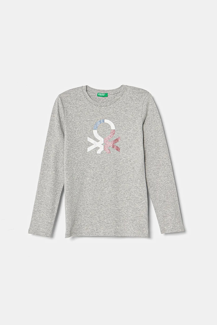 Levně Dětské bavlněné tričko s dlouhým rukávem United Colors of Benetton šedá barva, 3I9WC10MY