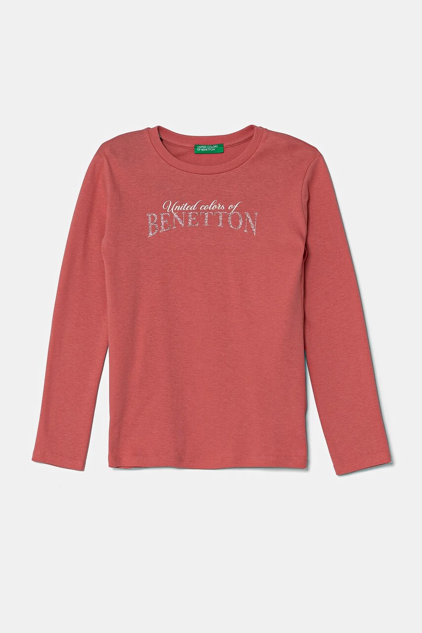 United Colors of Benetton longsleeve din bumbac pentru copii culoarea roz, 3I9WC10MY