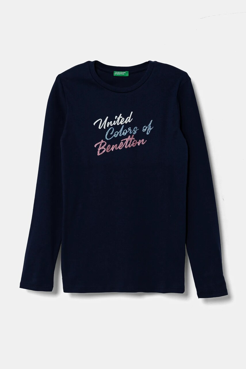United Colors of Benetton longsleeve din bumbac pentru copii culoarea bleumarin, 3I9WC10MY