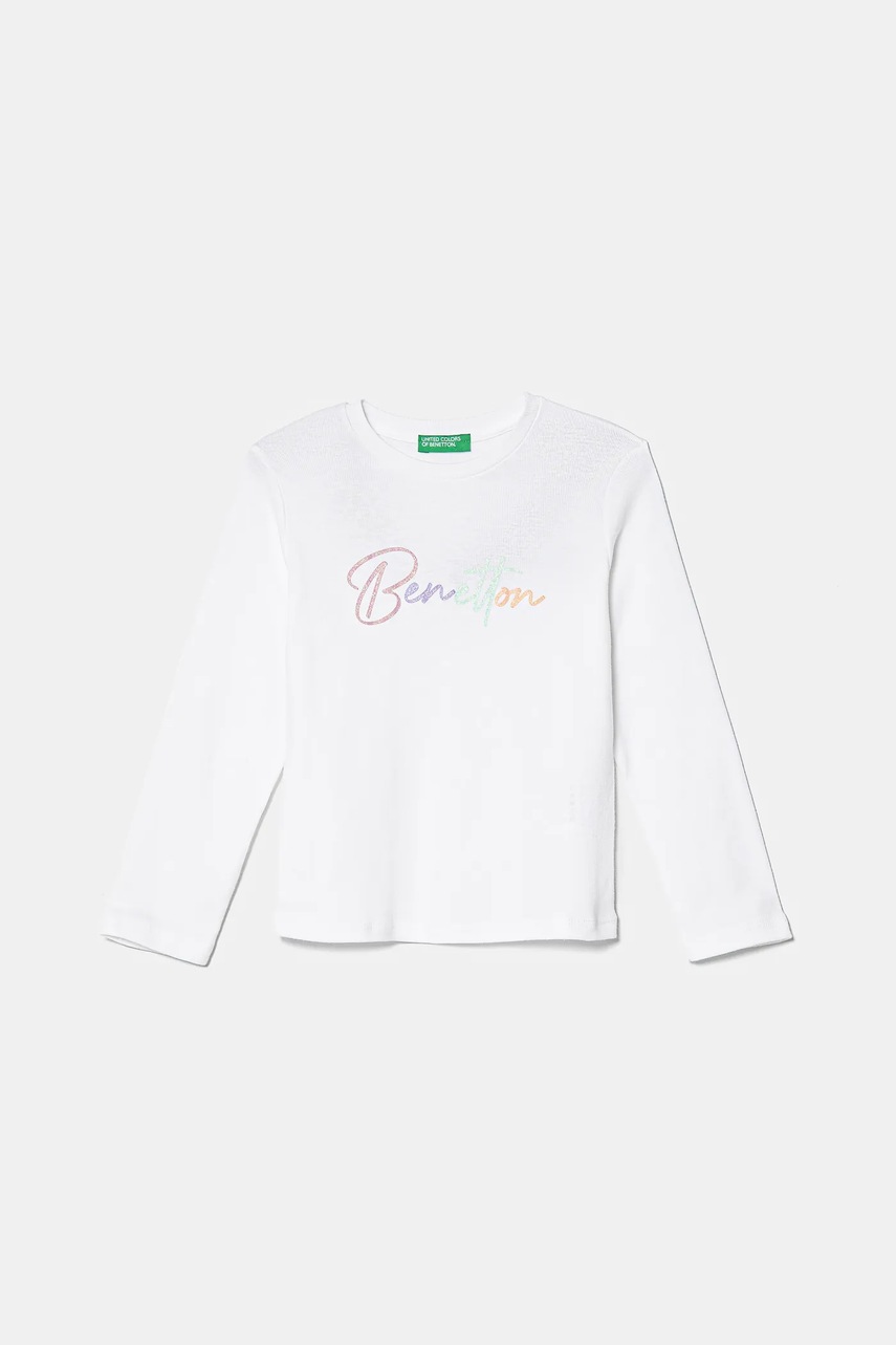 Levně Dětské bavlněné tričko s dlouhým rukávem United Colors of Benetton bílá barva, 3I9WG10HV