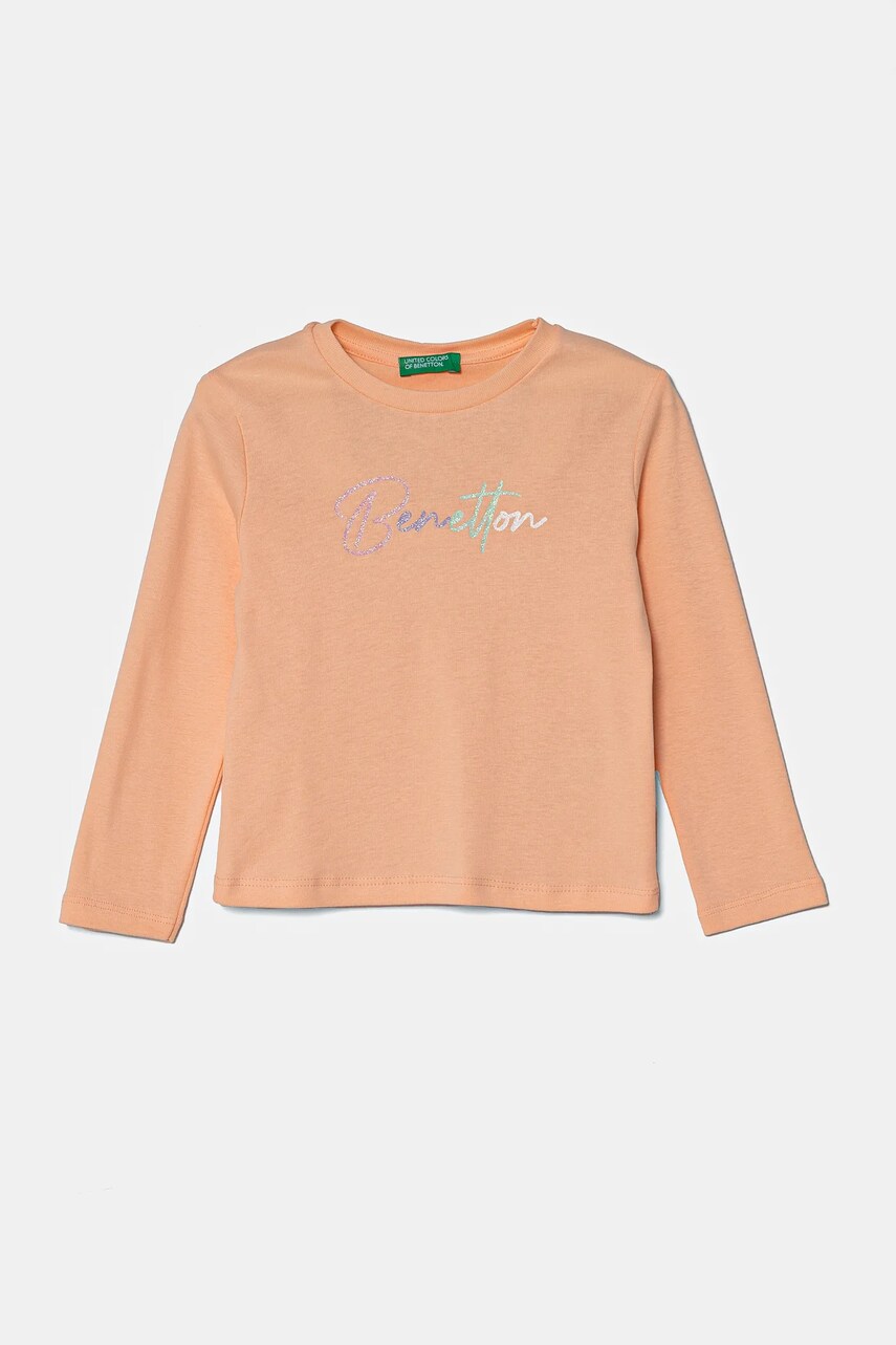 Levně Dětské bavlněné tričko s dlouhým rukávem United Colors of Benetton oranžová barva, 3I9WG10HV