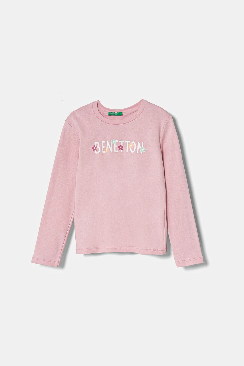 United Colors of Benetton longsleeve din bumbac pentru copii culoarea roz, 3I9WG10HV