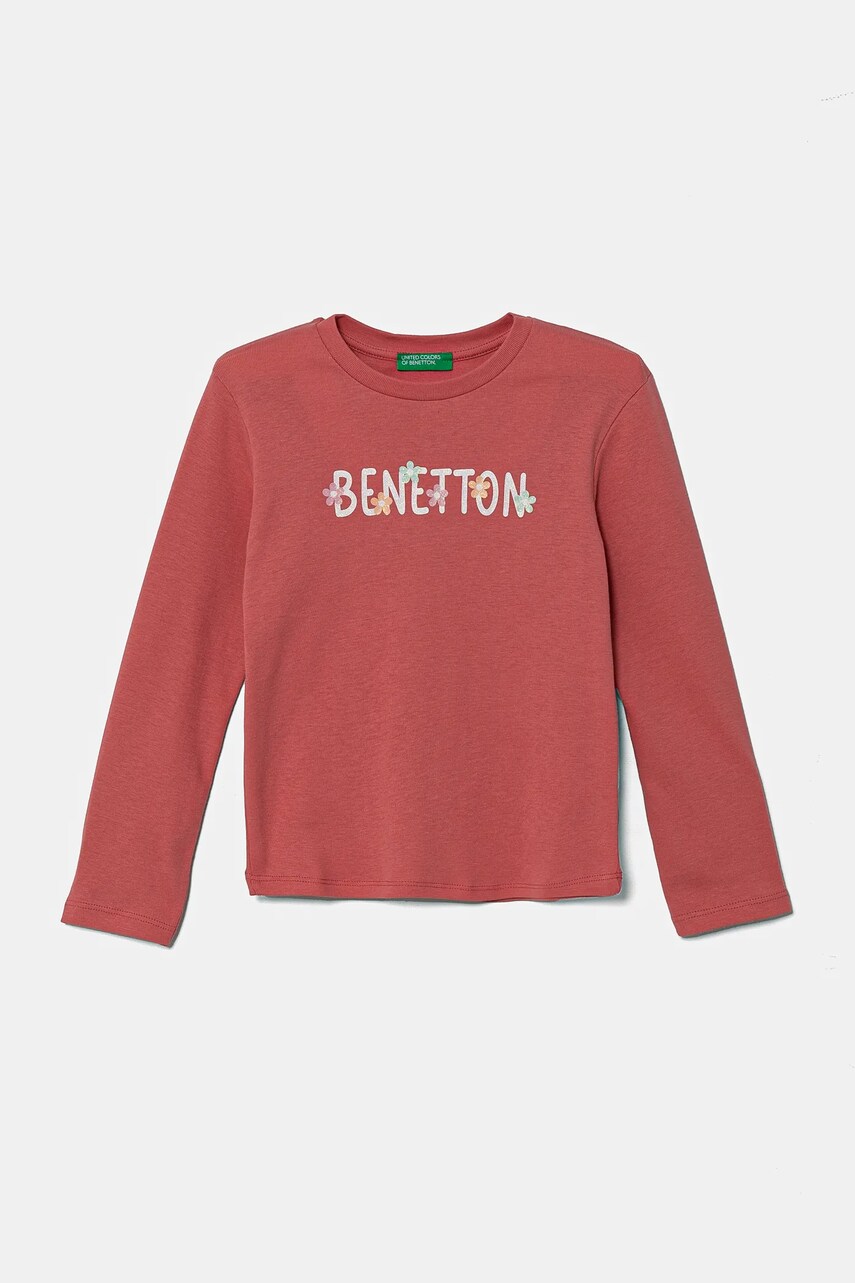 Levně Dětské bavlněné tričko s dlouhým rukávem United Colors of Benetton růžová barva, 3I9WG10HV