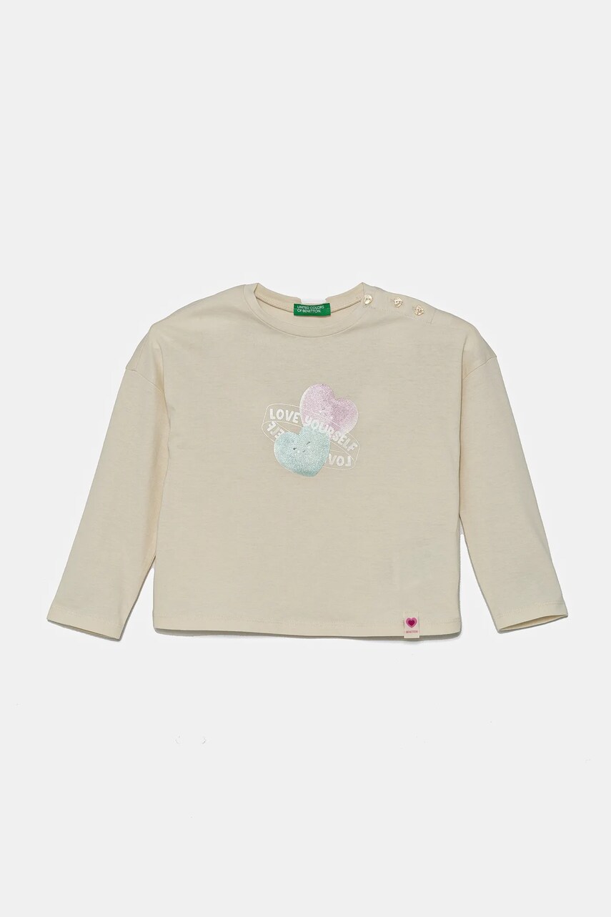 United Colors of Benetton longsleeve din bumbac pentru copii culoarea bej, 3I1XG10IL