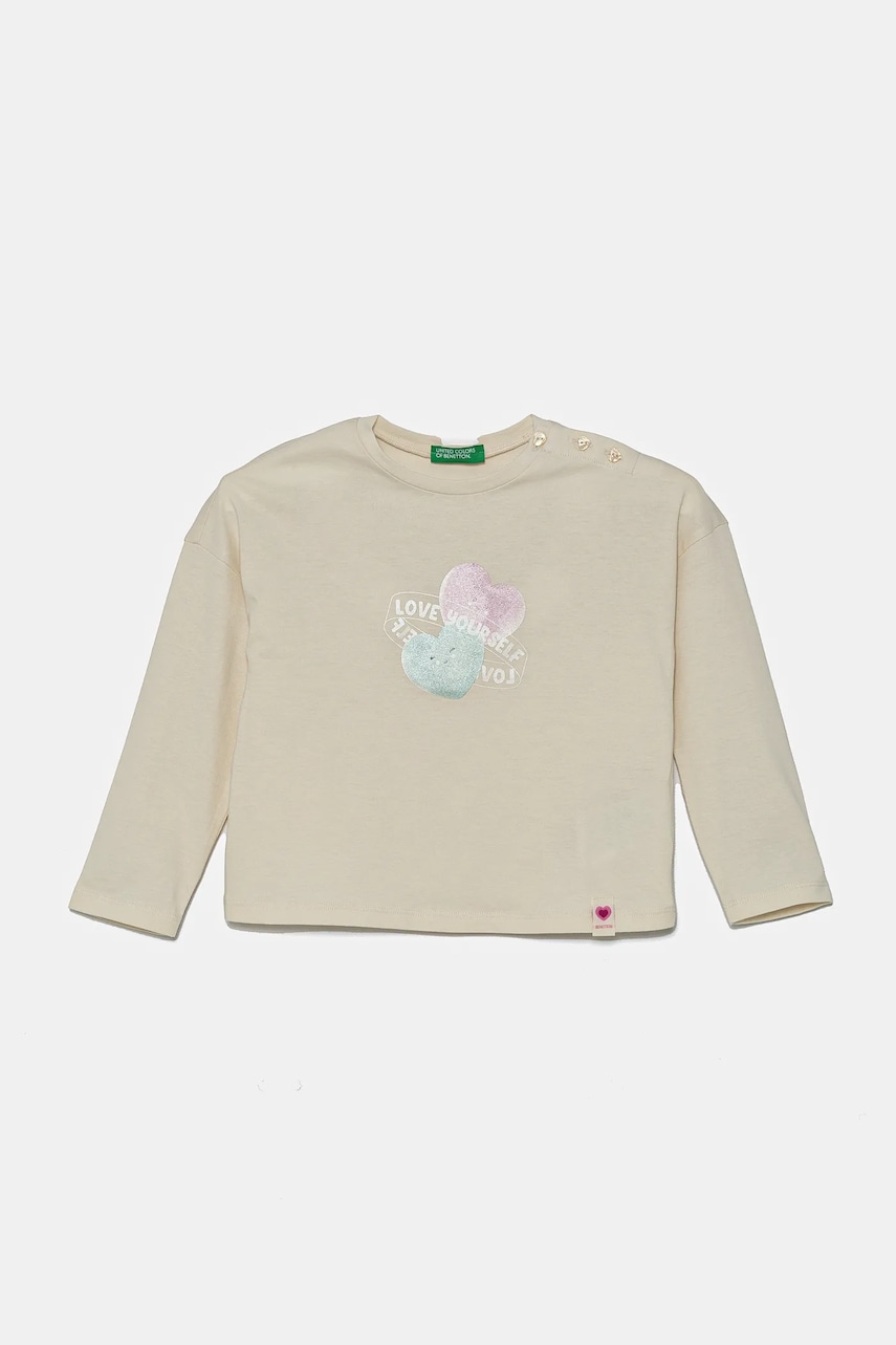 Dětské bavlněné tričko s dlouhým rukávem United Colors of Benetton béžová barva, 3I1XG10IL