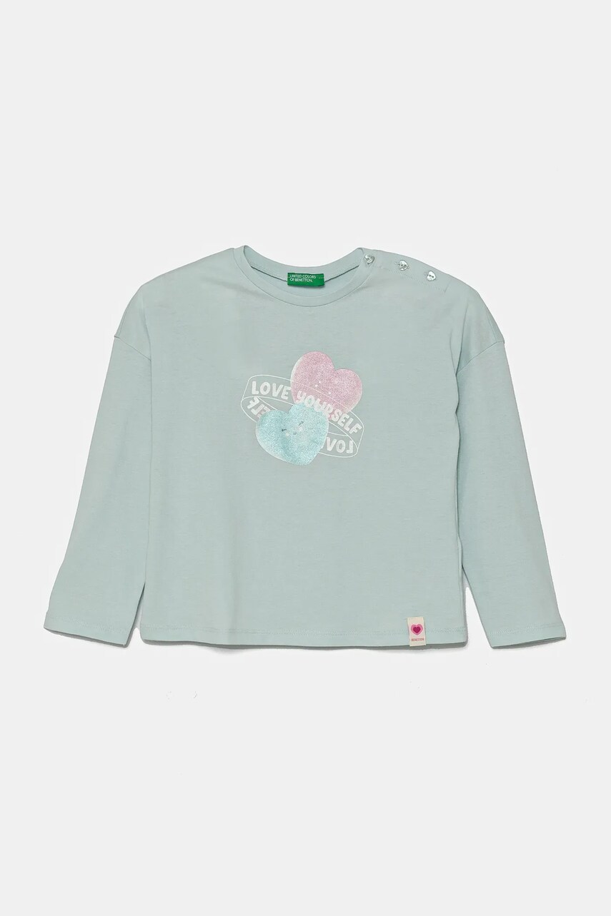 United Colors of Benetton longsleeve din bumbac pentru copii culoarea turcoaz, 3I1XG10IL