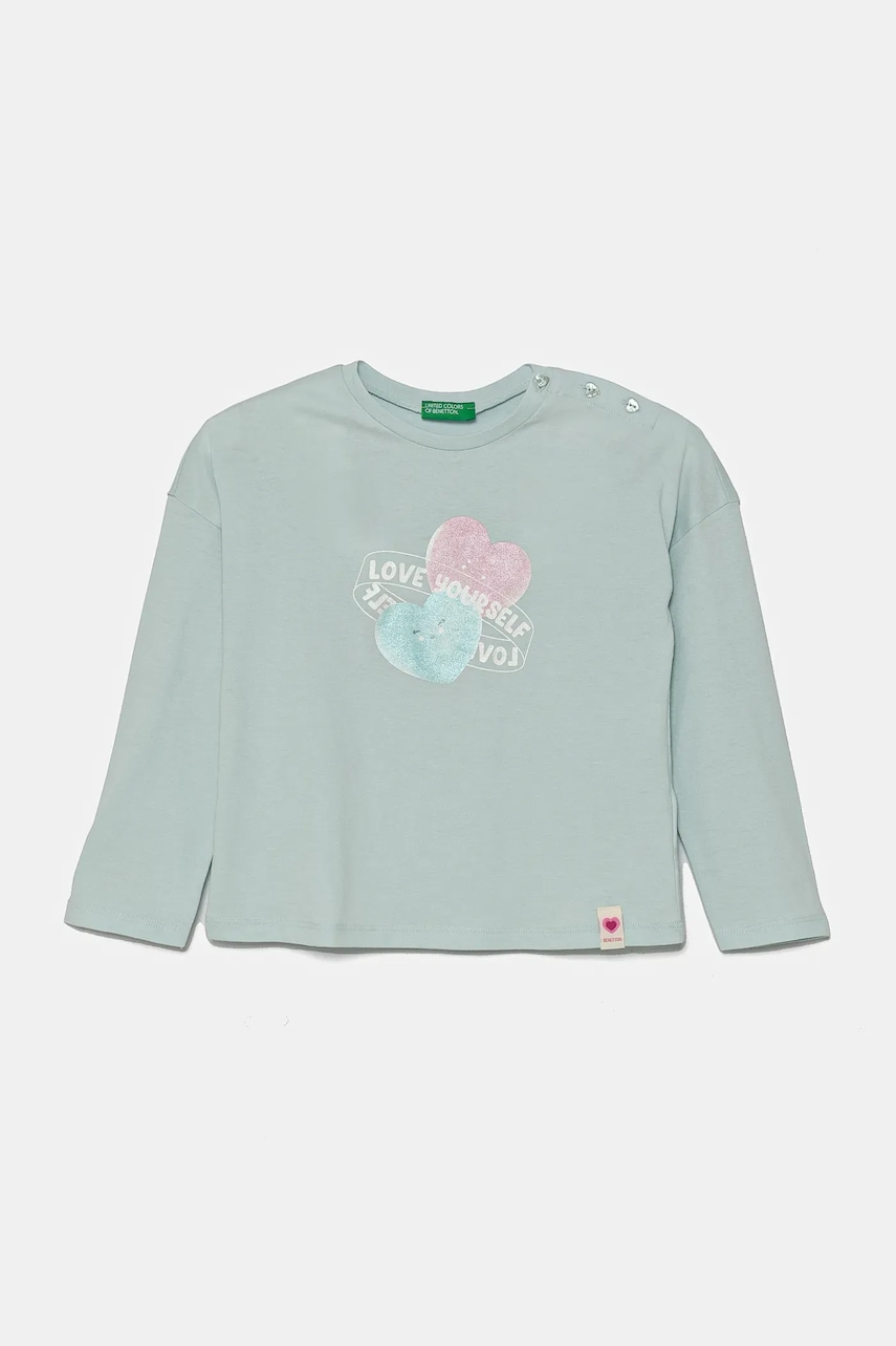 Dětské bavlněné tričko s dlouhým rukávem United Colors of Benetton tyrkysová barva, 3I1XG10IL
