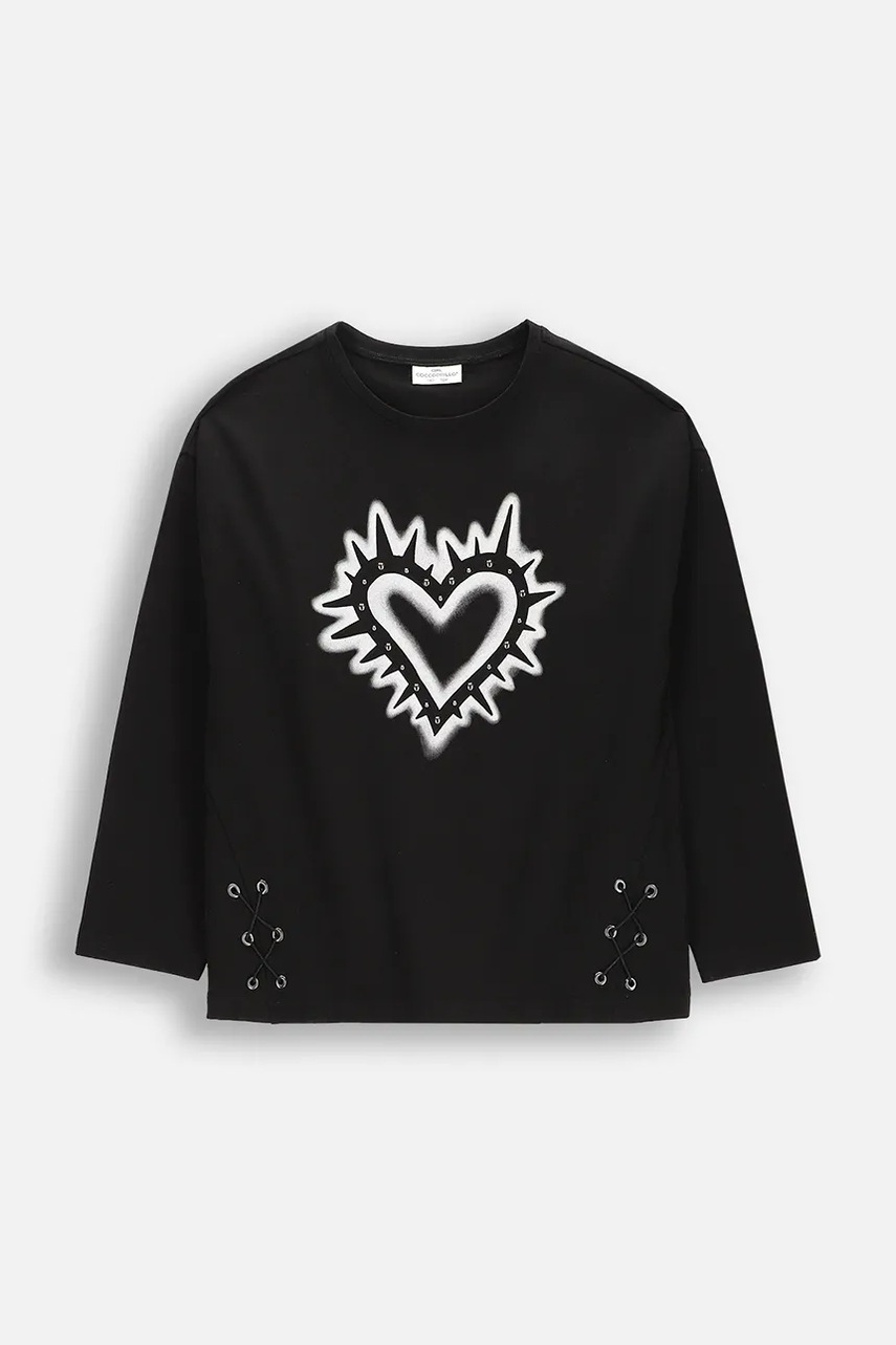 Coccodrillo longsleeve copii culoarea negru, REBEL GIRL JUNIOR