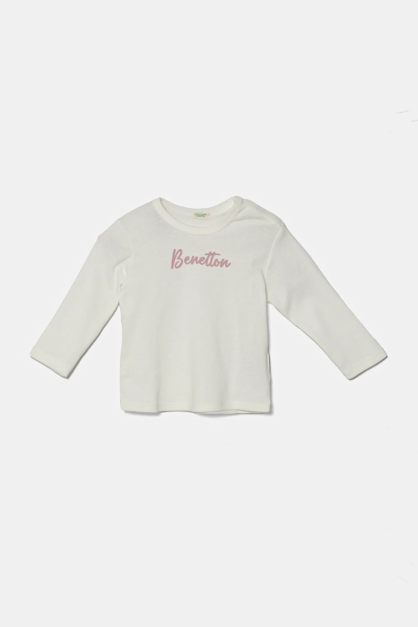 United Colors of Benetton longsleeve din bumbac pentru bebeluși culoarea alb, 3I9WA1063 United Colors of Benetton longsleeve din bumbac pentru bebeluși culoarea alb, 3I9WA1063