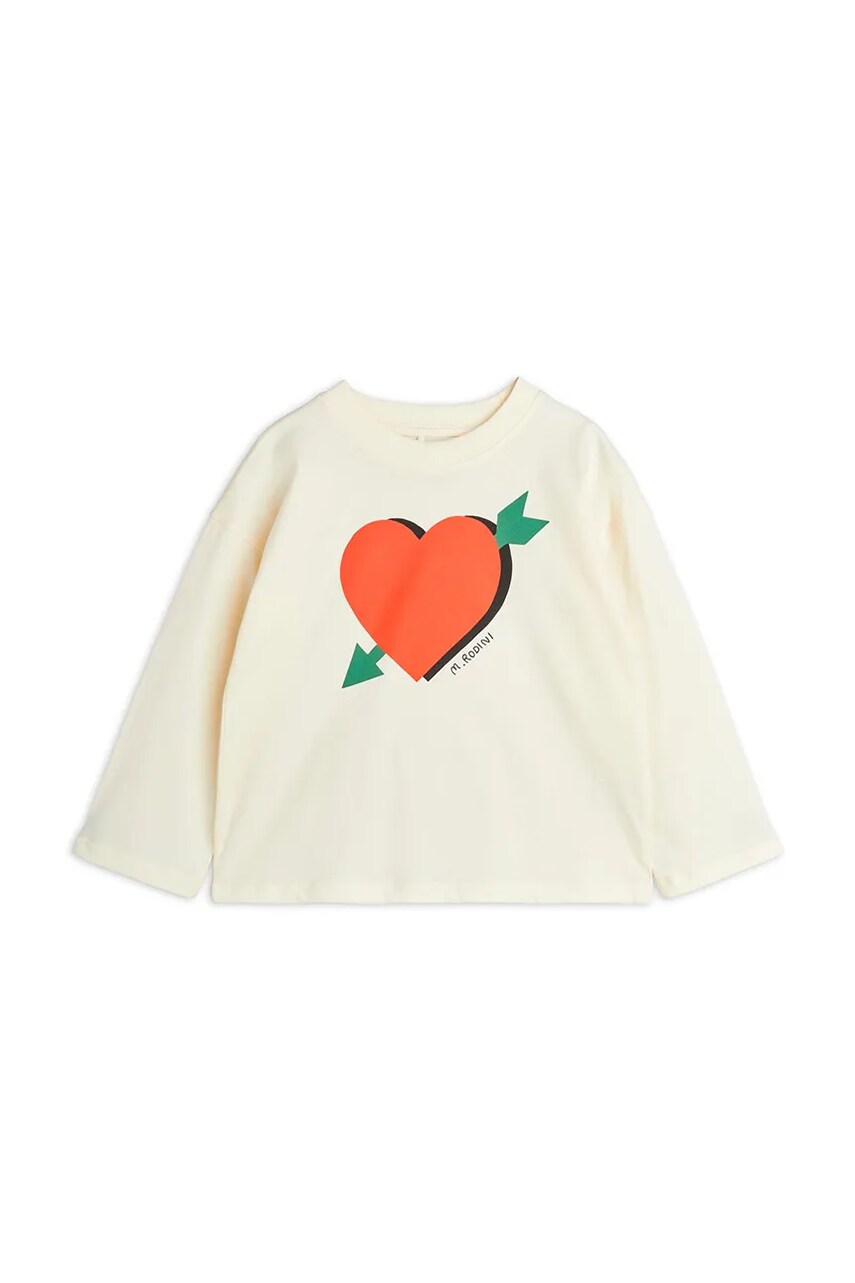 Mini Rodini longsleeve din bumbac pentru copii Arrowed heart culoarea bej, 2522012511