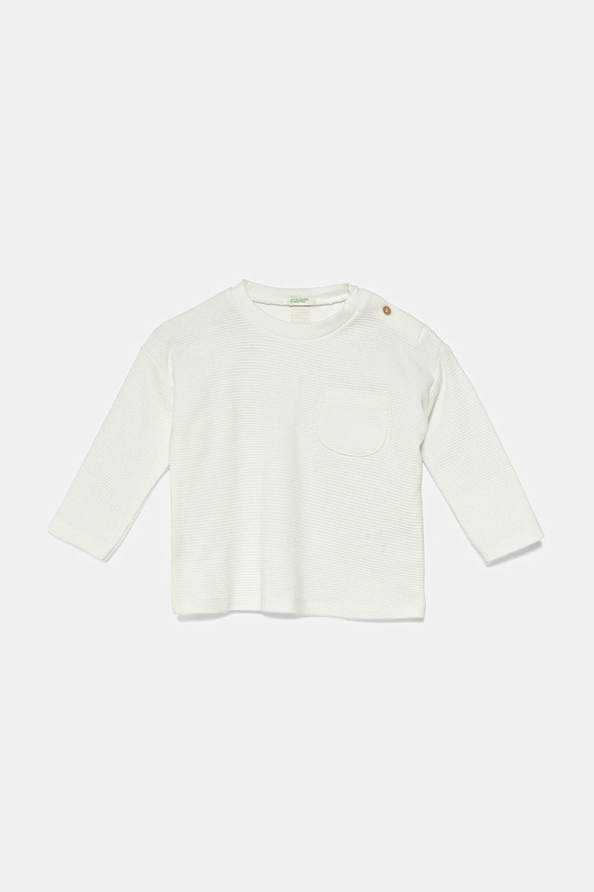 United Colors of Benetton longsleeve din bumbac pentru bebeluși culoarea alb, uni, 3X3MA105Y United Colors of Benetton longsleeve din bumbac pentru bebeluși culoarea alb, uni, 3X3MA105Y