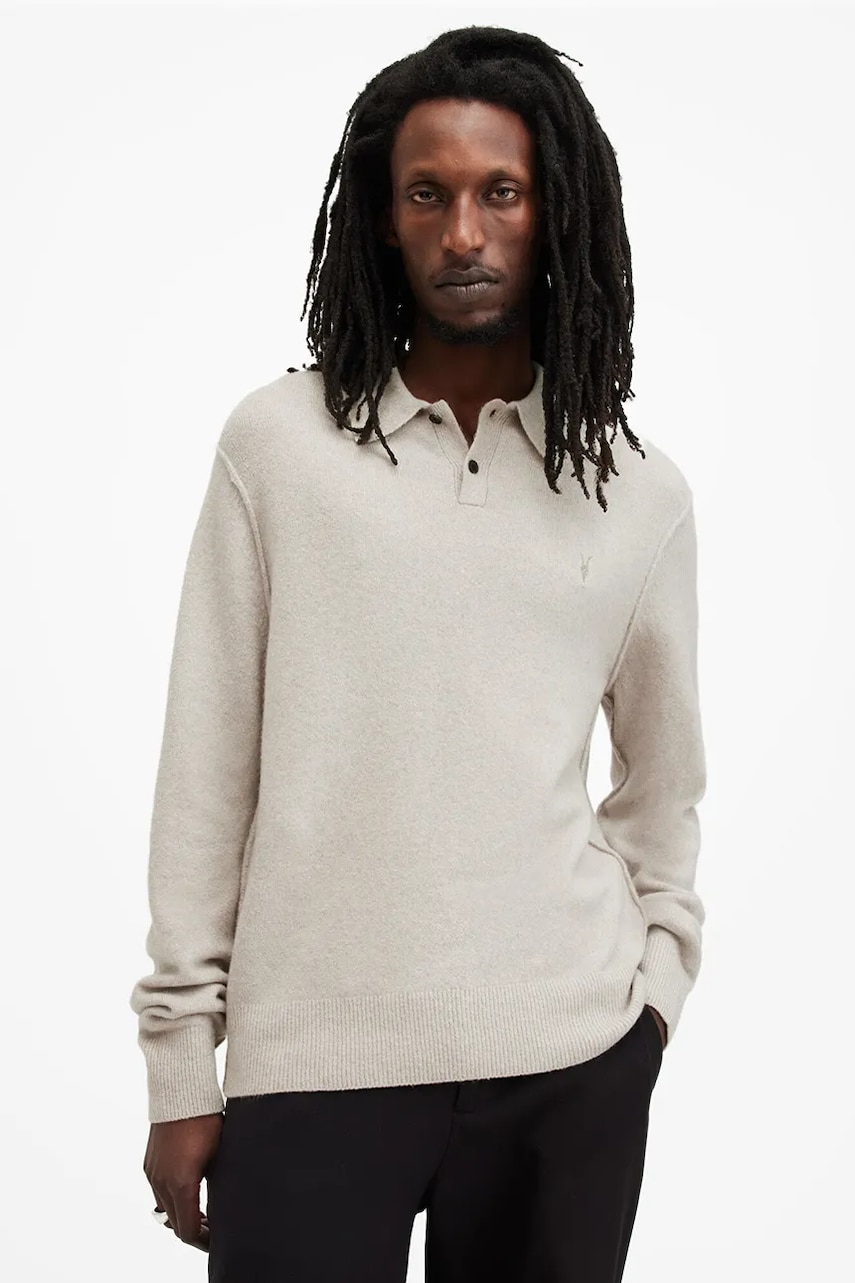 AllSaints pulover din amestec de lână STATTEN bărbați, culoarea bej, M038KA AllSaints pulover din amestec de lână STATTEN bărbați, culoarea bej, M038KA