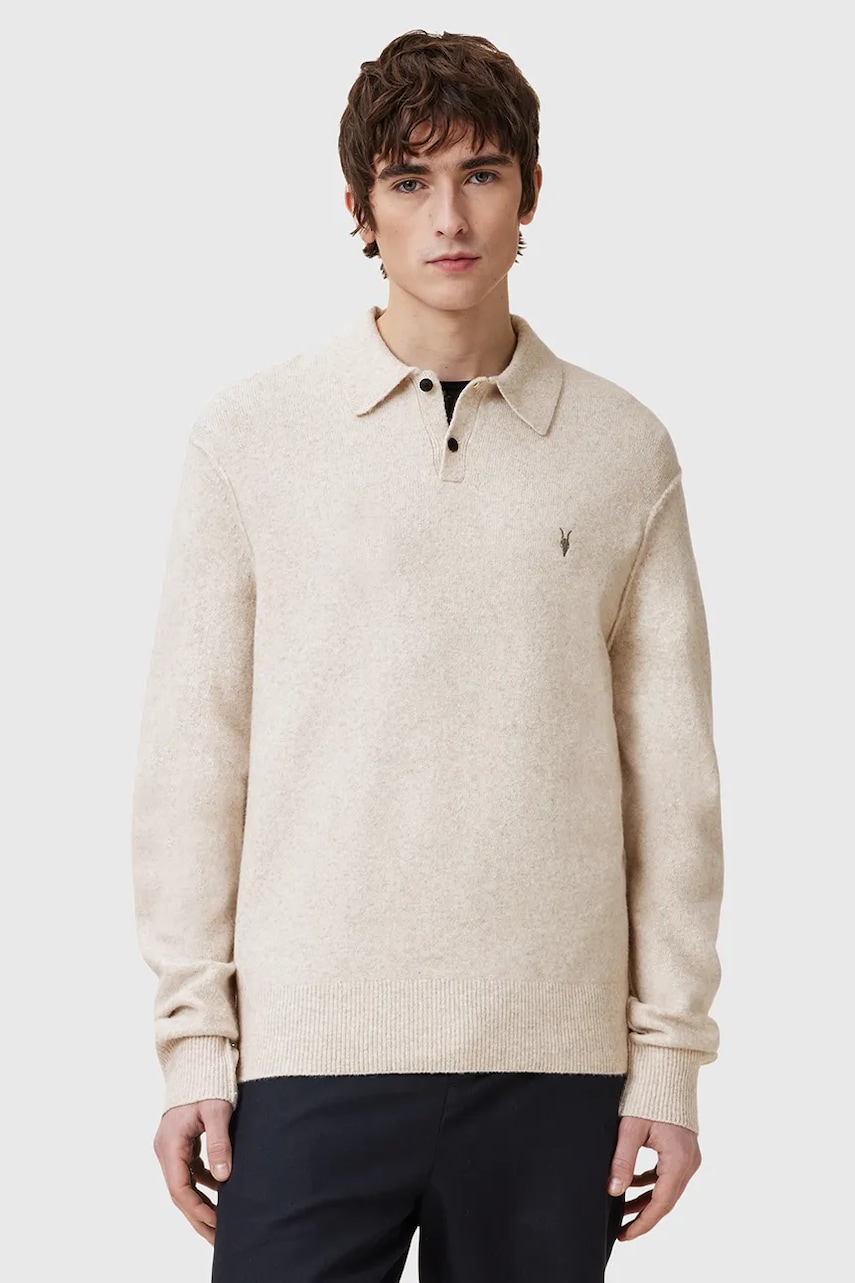 AllSaints pulover din amestec de lână STATTEN bărbați, culoarea bej M038KA AllSaints pulover din amestec de lână STATTEN bărbați, culoarea bej M038KA