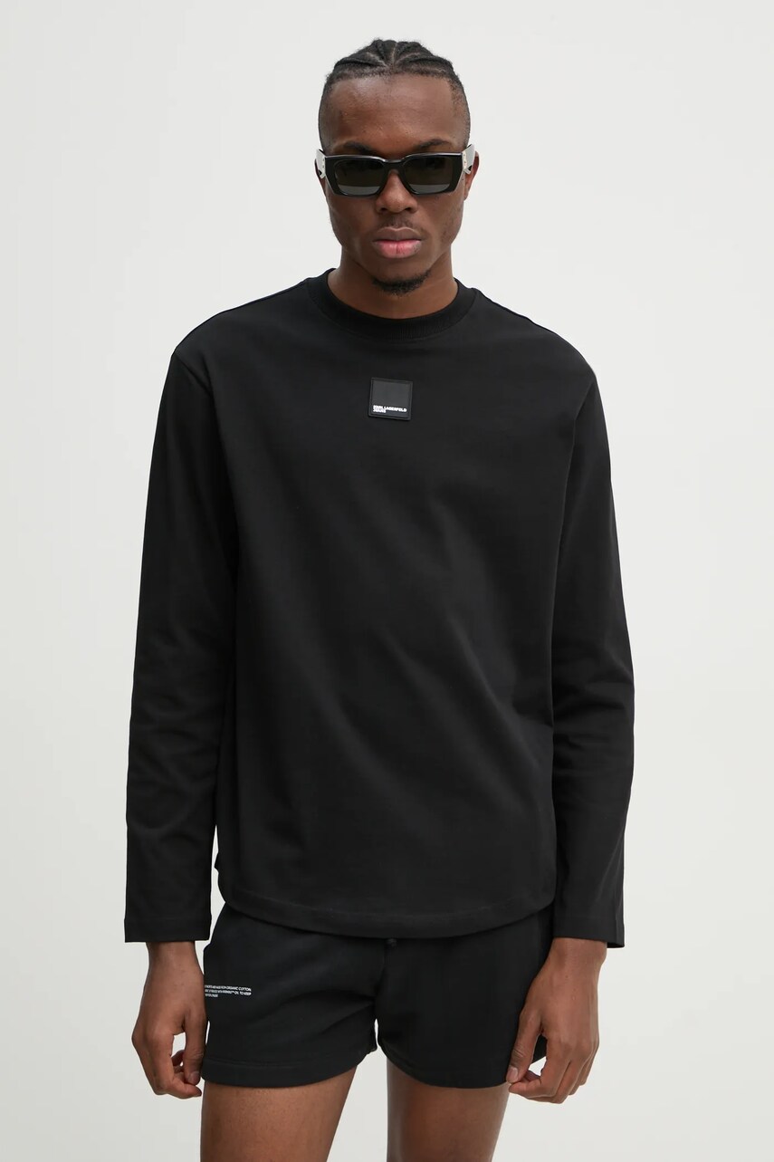 Karl Lagerfeld Jeans longsleeve din bumbac culoarea negru, cu imprimeu, A1M17043