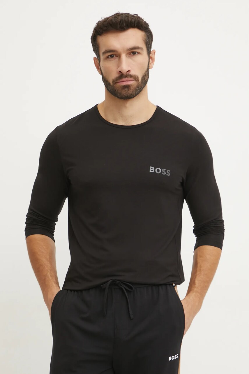 BOSS longsleeve lounge culoarea negru, uni, 50483596