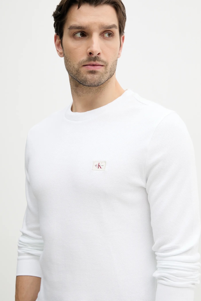 Бавовняний лонгслів Calvin Klein Jeans колір білий однотонний J30J327117 