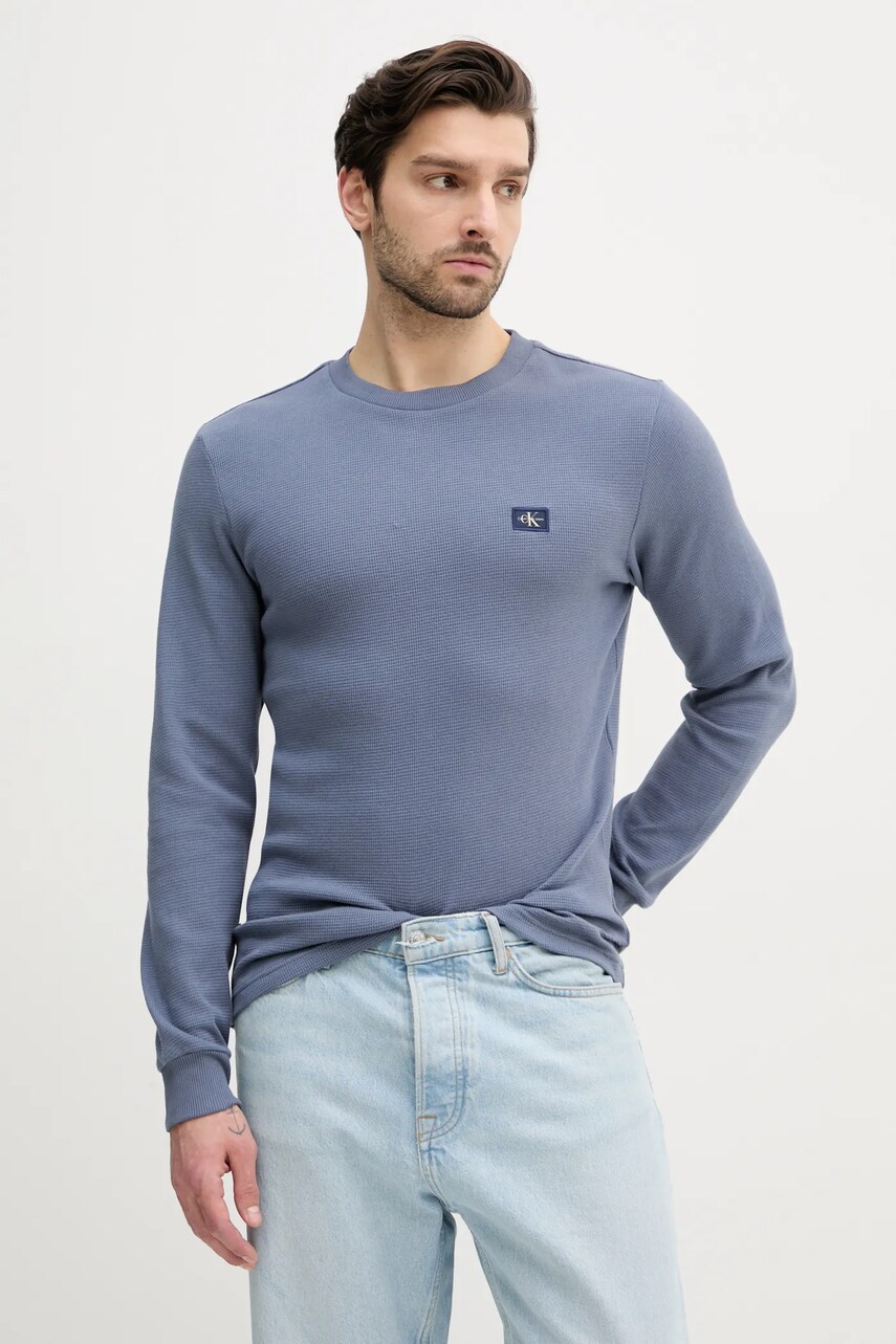 Levně Bavlněné tričko s dlouhým rukávem Calvin Klein Jeans šedá barva, J30J327117