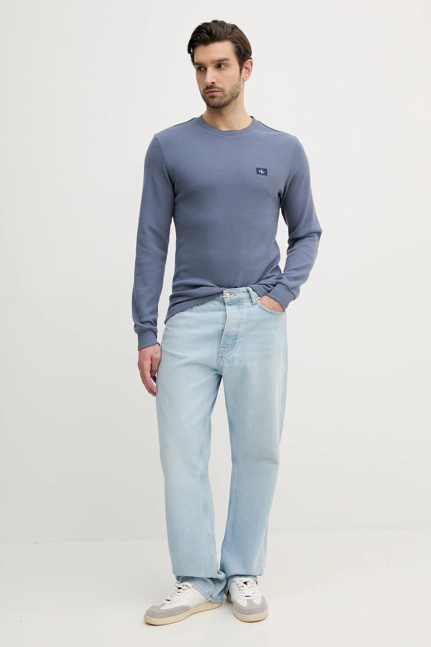 Хлопковый лонгслив Calvin Klein Jeans цвет серый однотонный J30J327117 Хлопковый лонгслив Calvin Klein Jeans цвет серый однотонный J30J327117