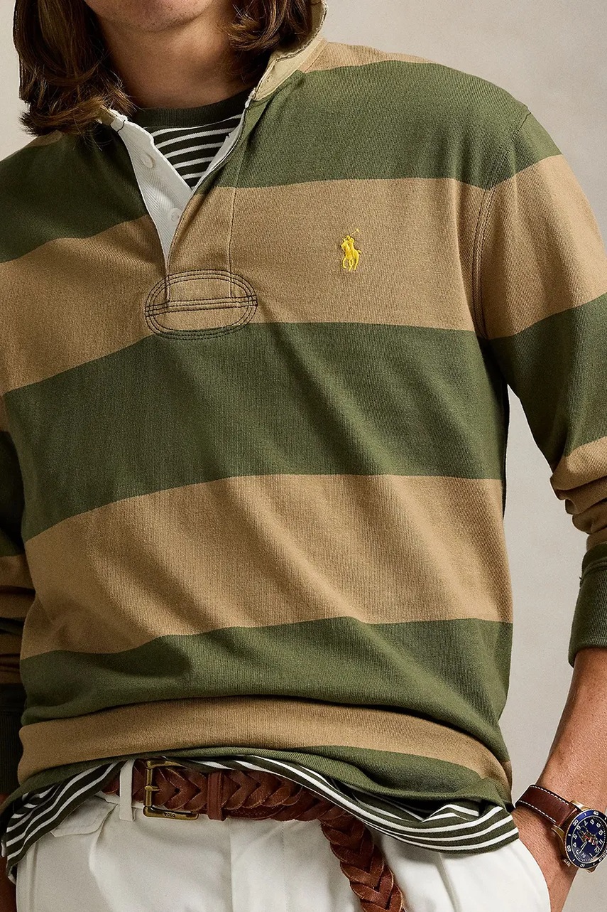Бавовняний лонгслів Polo Ralph Lauren колір зелений візерунок 710967648 