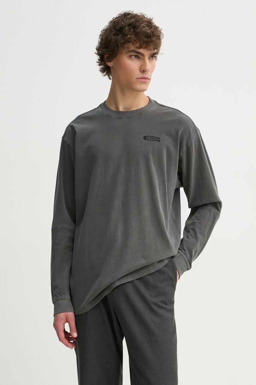 G-Star Raw longsleeve din bumbac culoarea gri, uni, D25163-C756