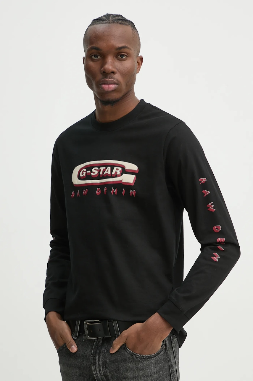 G-Star Raw longsleeve din bumbac culoarea negru, cu imprimeu, D25152-C336 G-Star Raw longsleeve din bumbac culoarea negru, cu imprimeu, D25152-C336