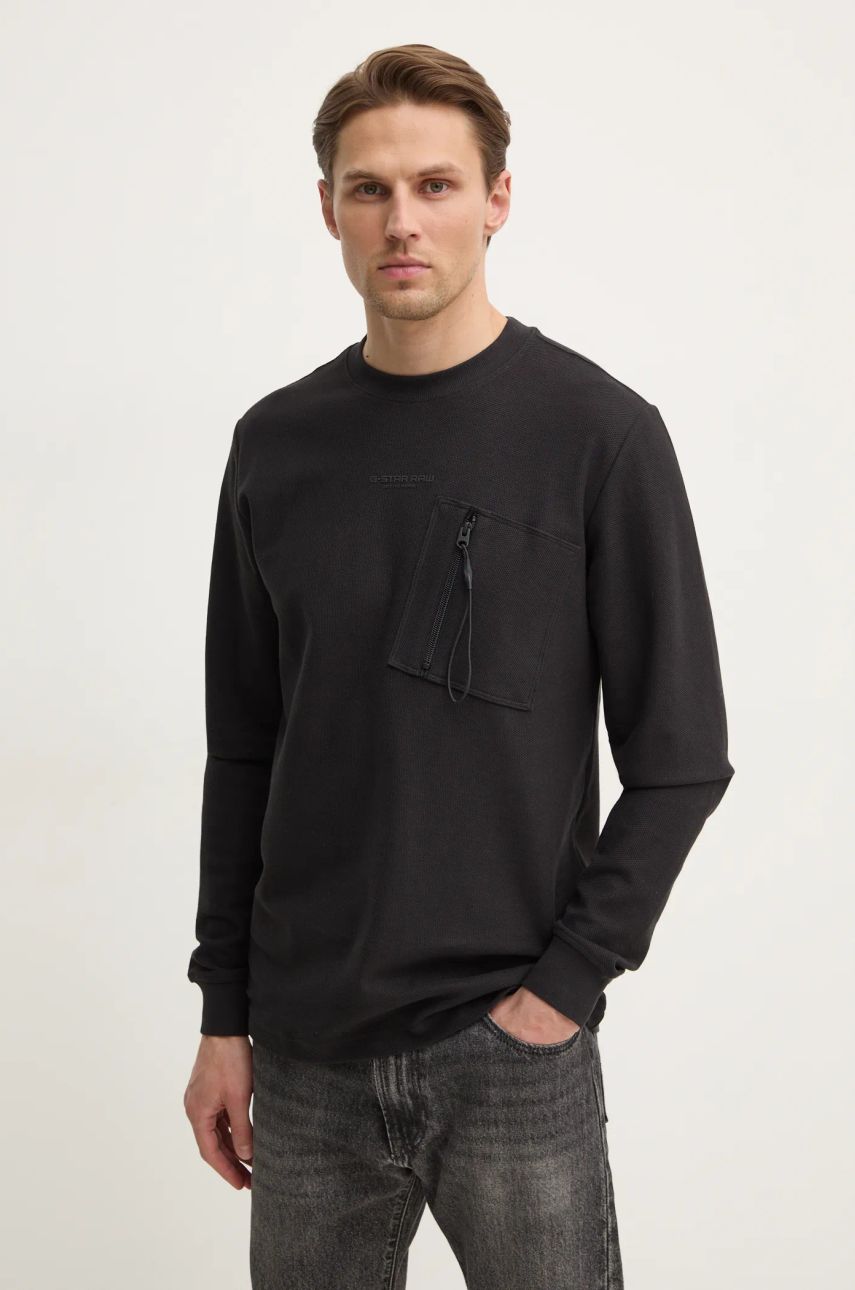 G-Star Raw longsleeve din bumbac culoarea negru, neted, D25167-D617