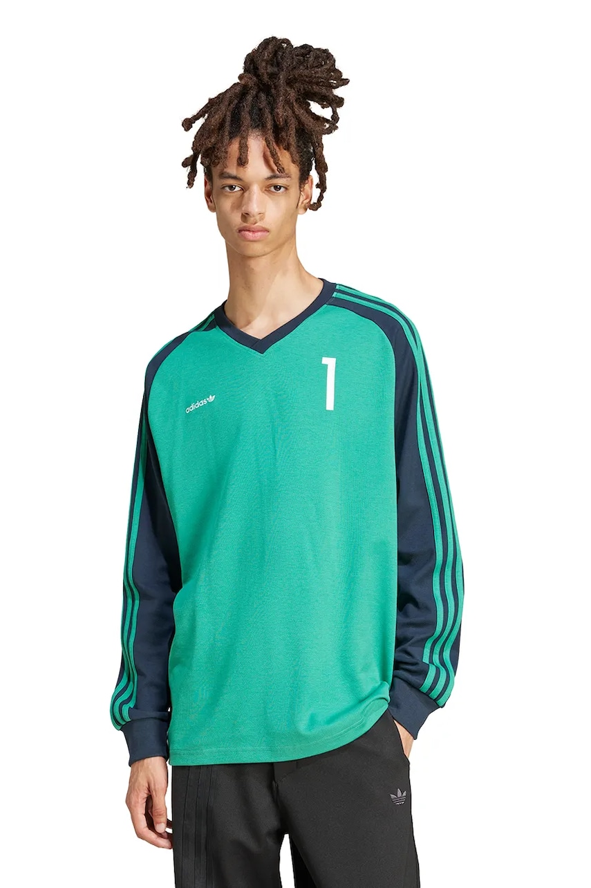 adidas Originals longsleeve JERSEY barbati, culoarea verde, cu imprimeu, JC8373
