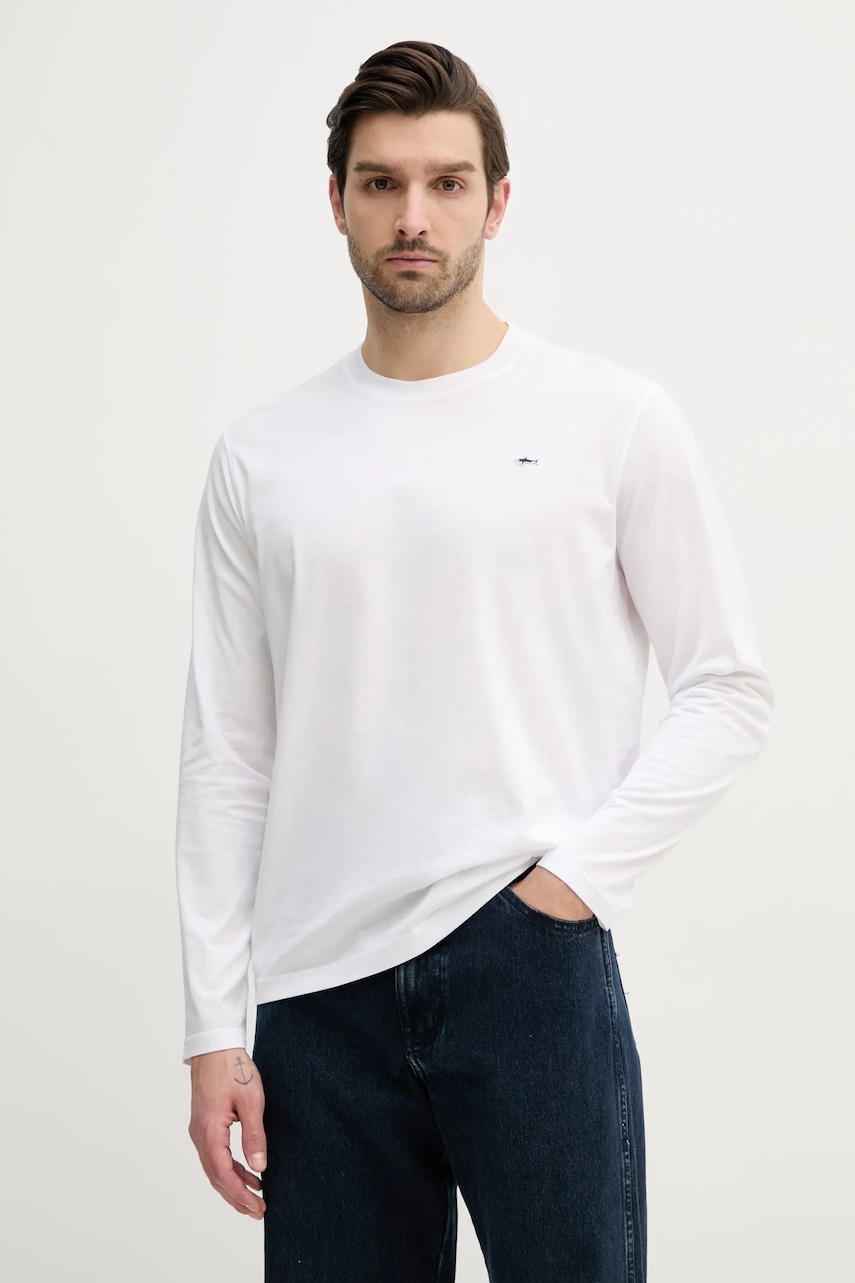 Paul&Shark longsleeve din bumbac culoarea alb, neted, C0P1093