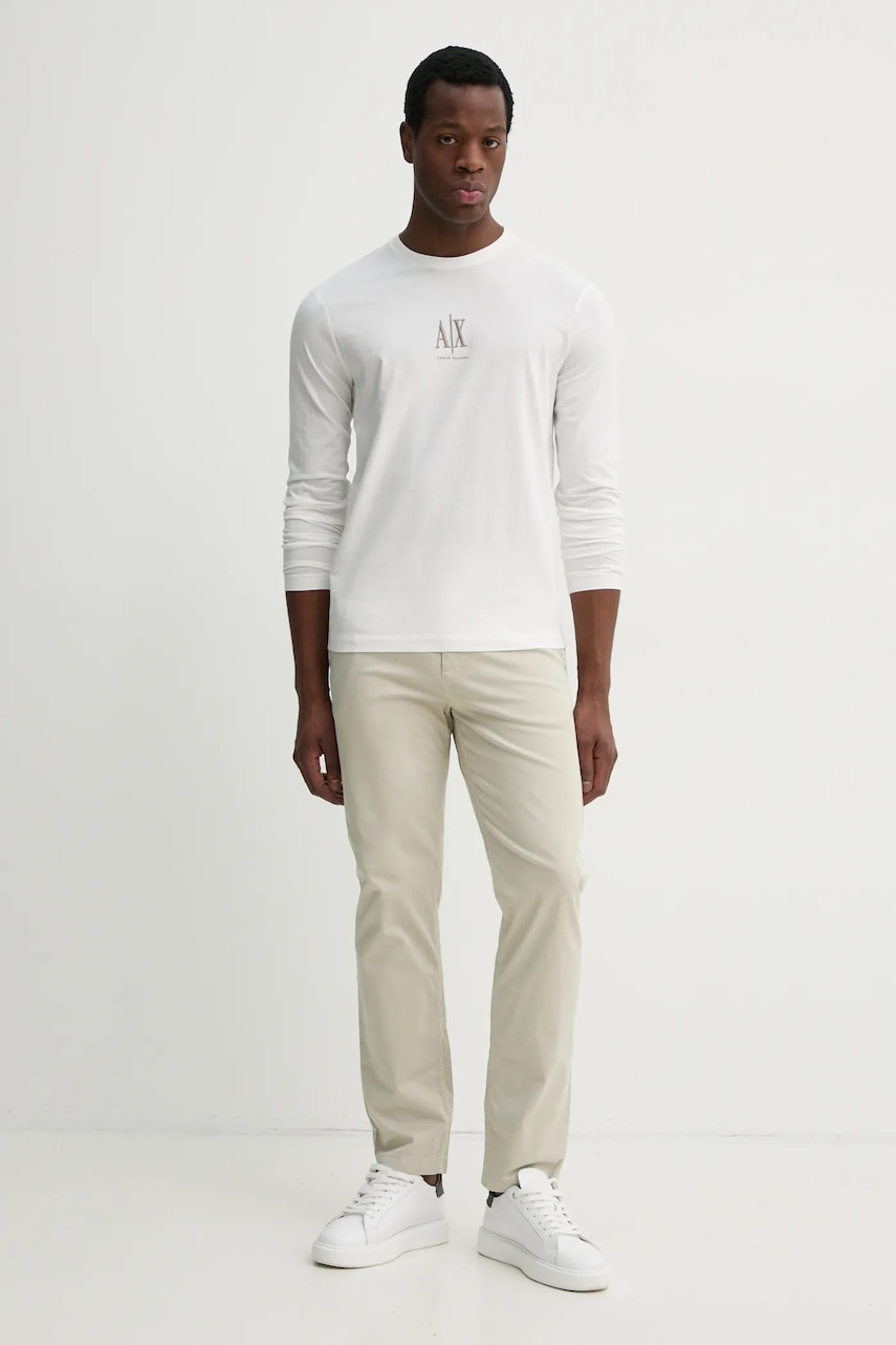 Хлопковый лонгслив Armani Exchange цвет белый с аппликацией XM000364 AF12308 Хлопковый лонгслив Armani Exchange цвет белый с аппликацией XM000364 AF12308