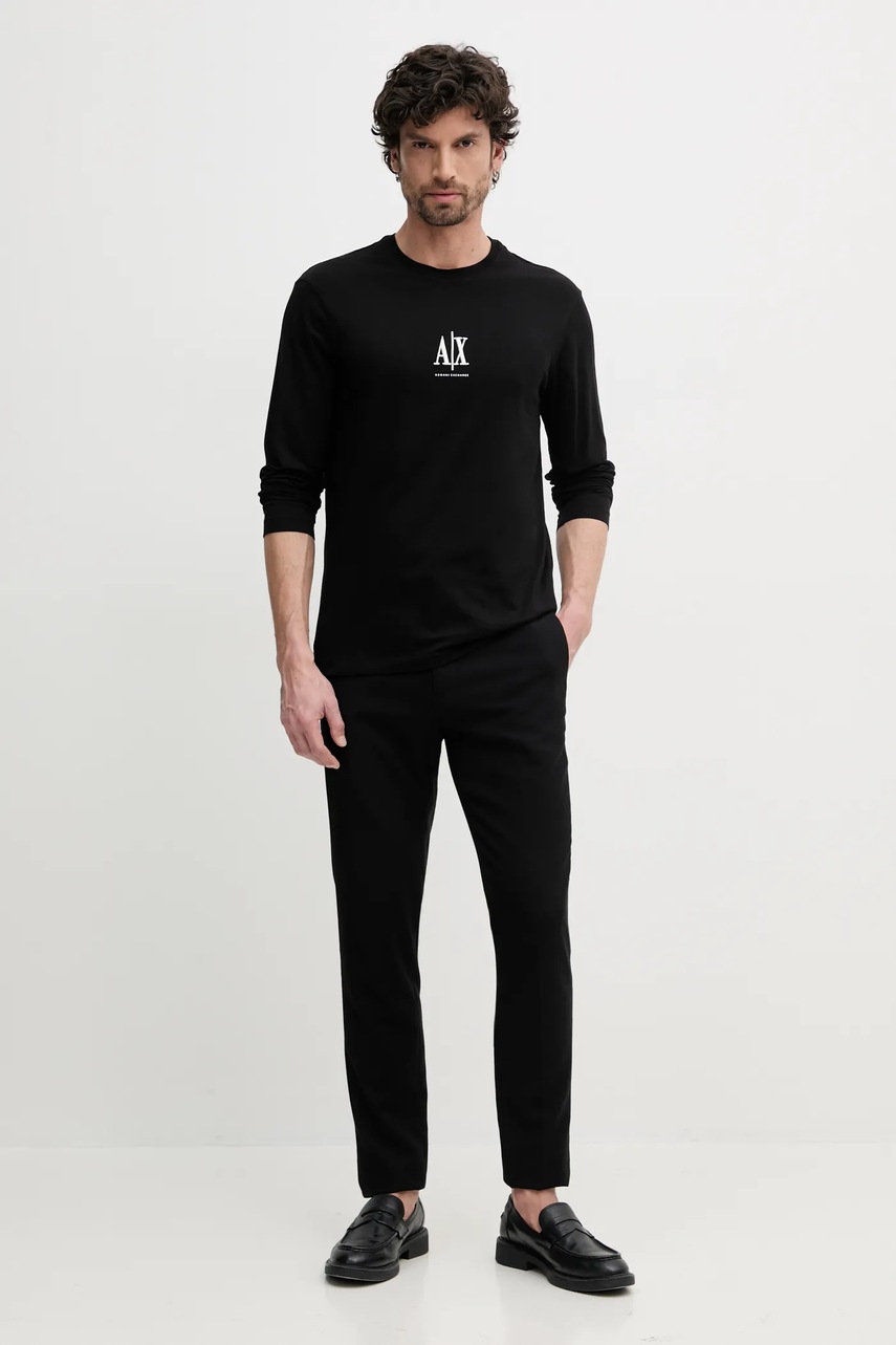 Хлопковый лонгслив Armani Exchange цвет чёрный с аппликацией XM000364 AF12308 Хлопковый лонгслив Armani Exchange цвет чёрный с аппликацией XM000364 AF12308
