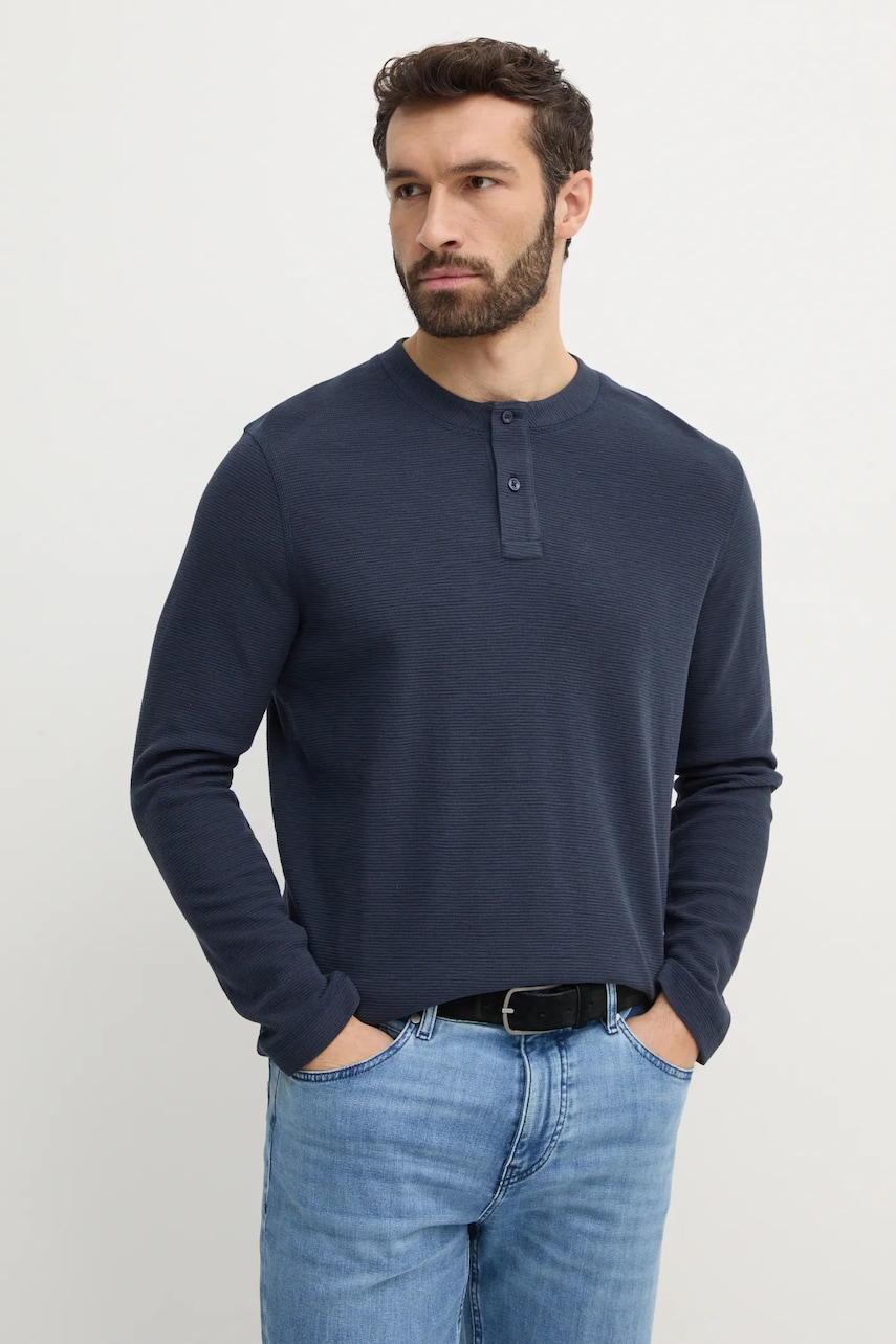 Joop! longsleeve din bumbac culoarea albastru marin, neted, 30044757