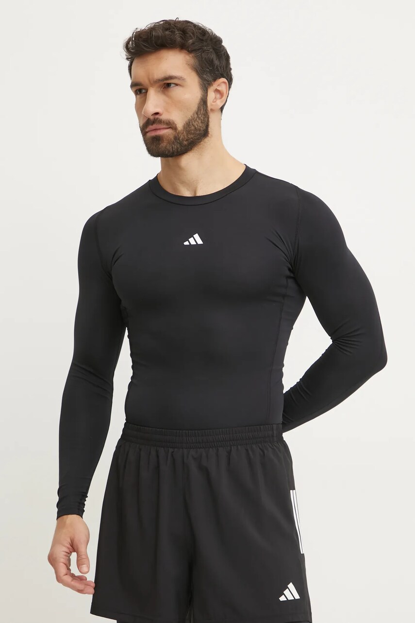 Levně Tréninkové tričko s dlouhým rukávem adidas Performance Techfit černá barva, s potiskem, JE6702