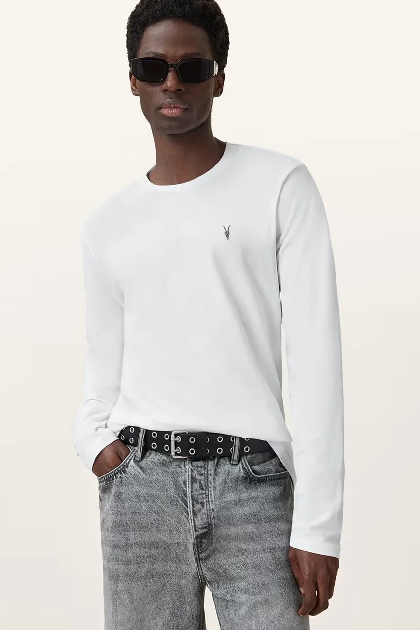 Βαμβακερή μπλούζα με μακριά μανίκια AllSaints BRACE χρώμα: γκρι, M033JB φωτογραφία