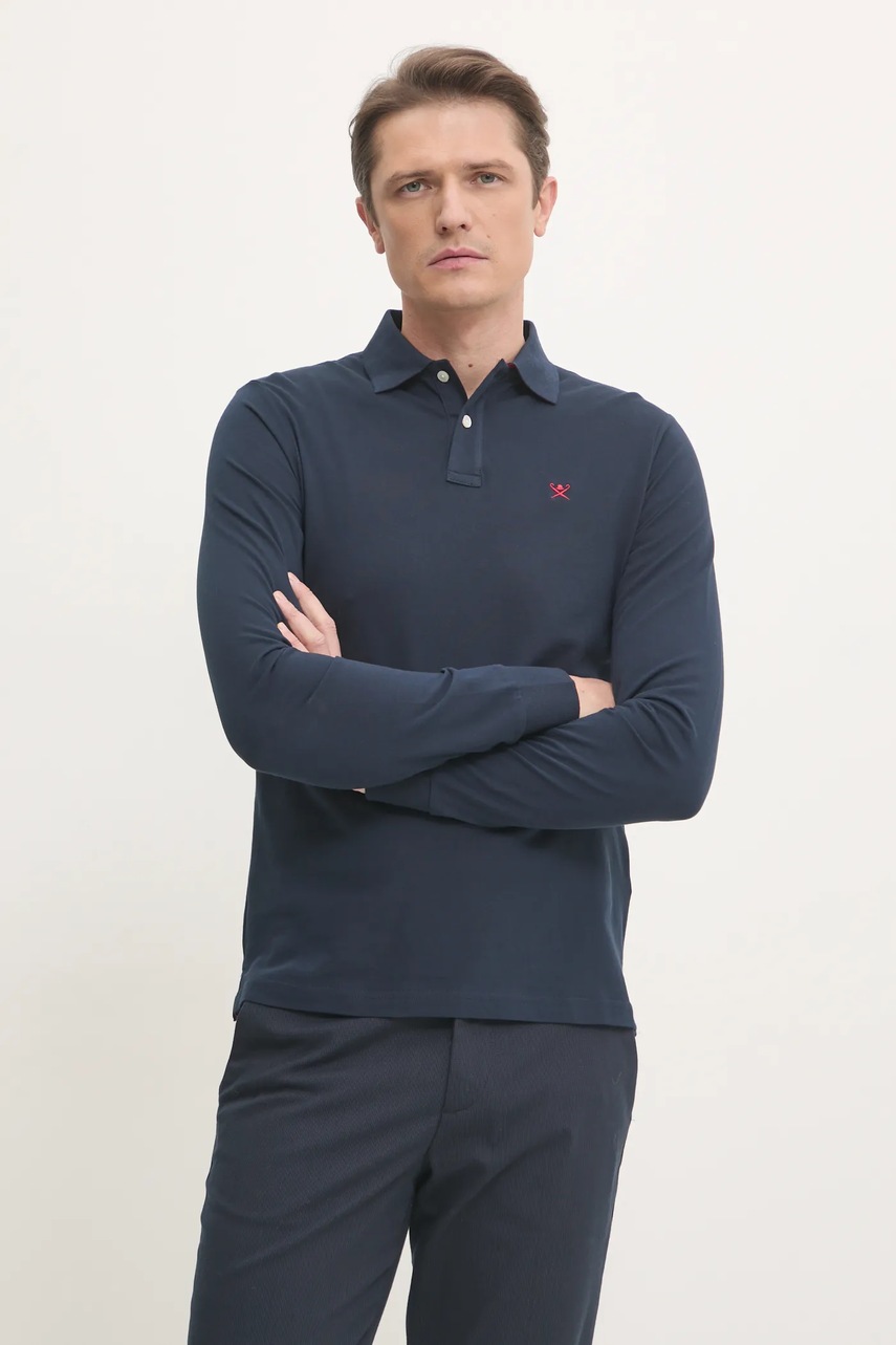 Бавовняний лонгслів Hackett London колір синій однотонний HM550887 
