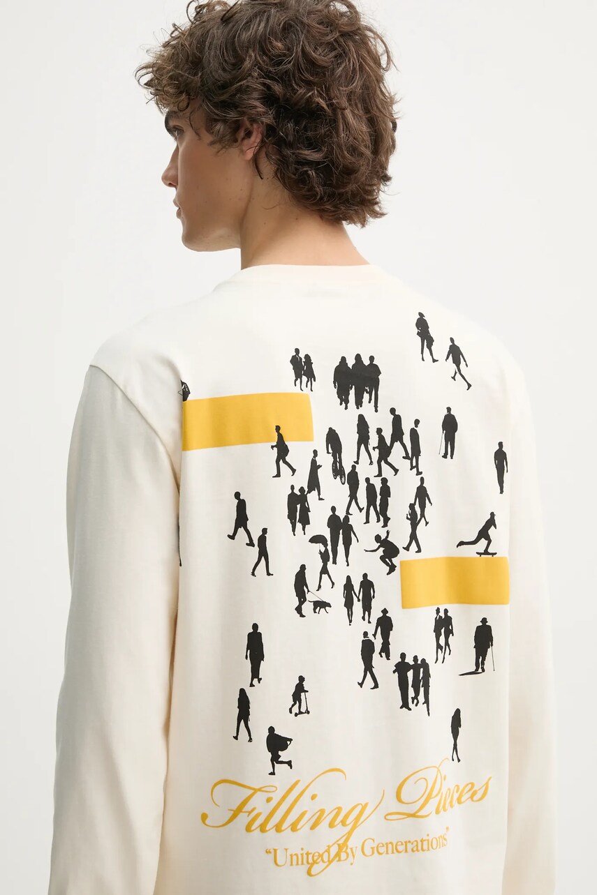 Filling Pieces longsleeve din bumbac culoarea bej, cu imprimeu, 80499879936
