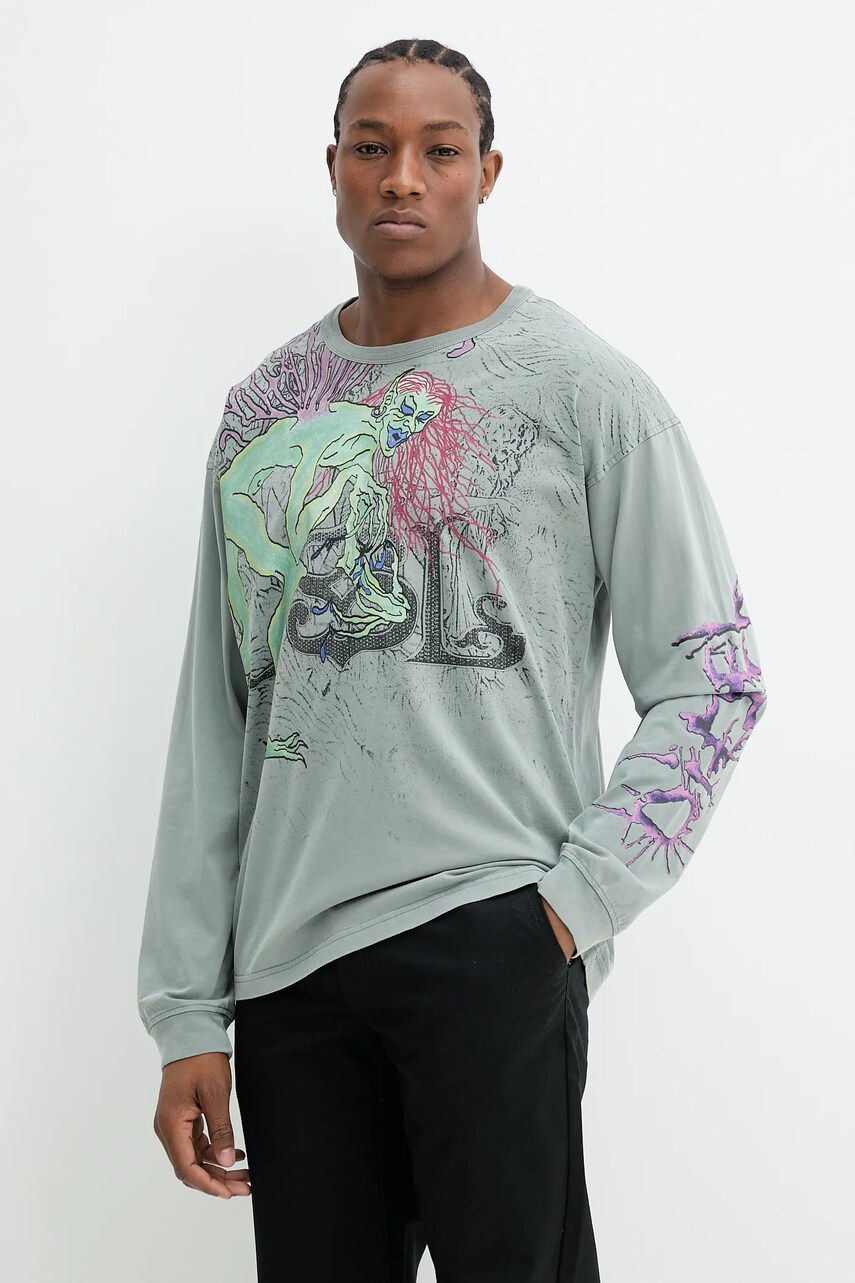 Diesel longsleeve din bumbac T-BOXT-LS-R12 T-SHIRT culoarea gri, cu imprimeu, A17641.0SLBT