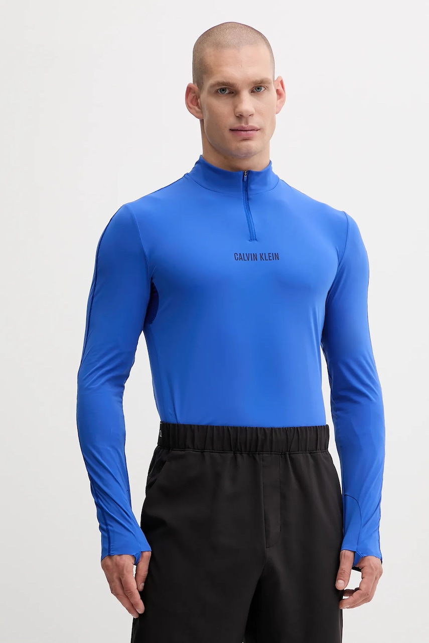 Levně Tréninkové tričko s dlouhým rukávem Calvin Klein Performance modrá barva, s potiskem, LVGMF4K210
