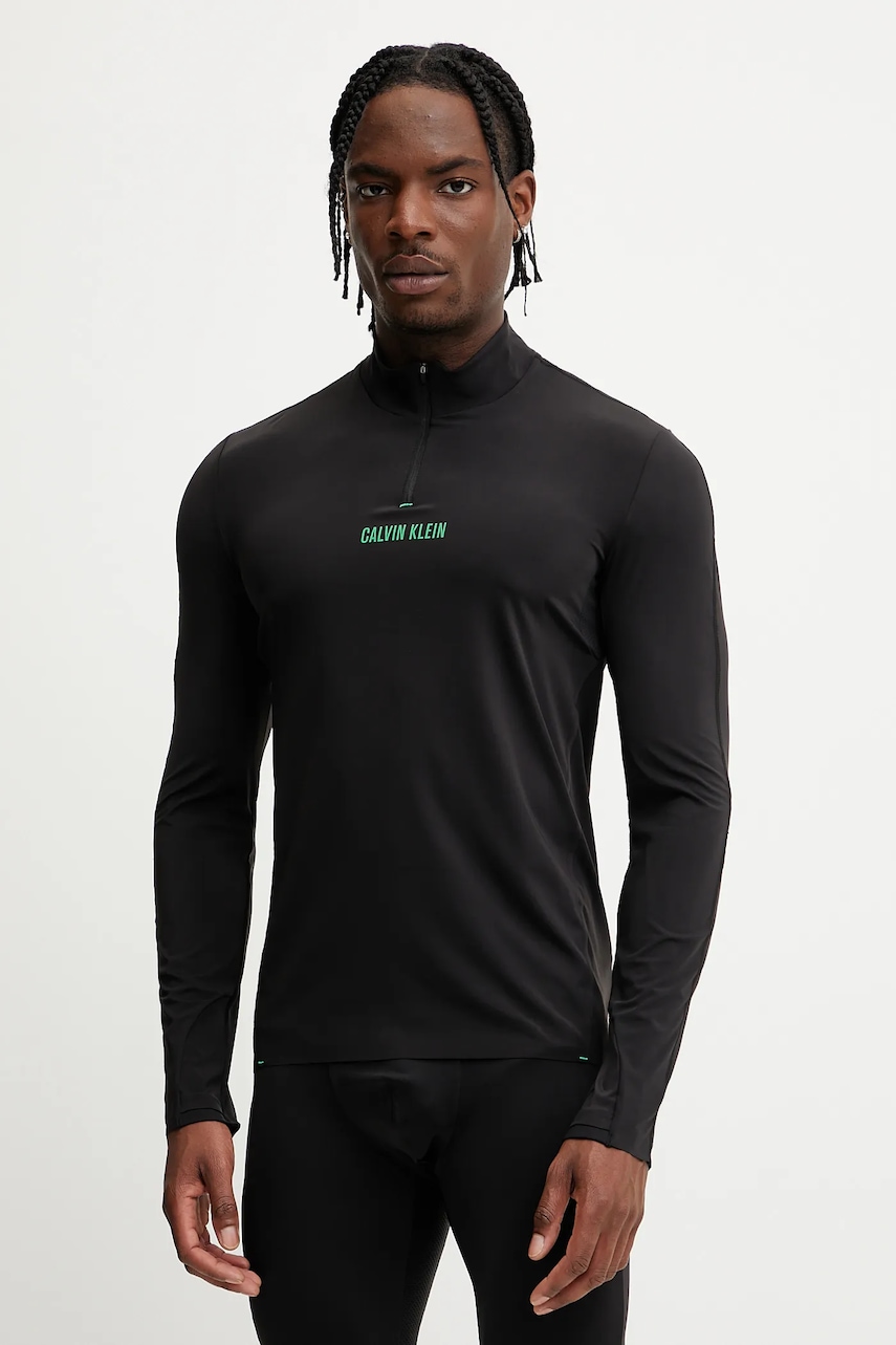 Levně Tréninkové tričko s dlouhým rukávem Calvin Klein Performance černá barva, s potiskem, LVGMF4K210