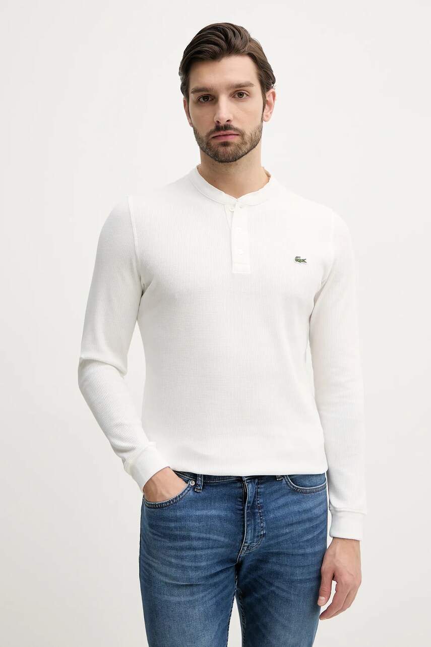 Levně Tričko s dlouhým rukávem Lacoste bílá barva, s aplikací, TH0035