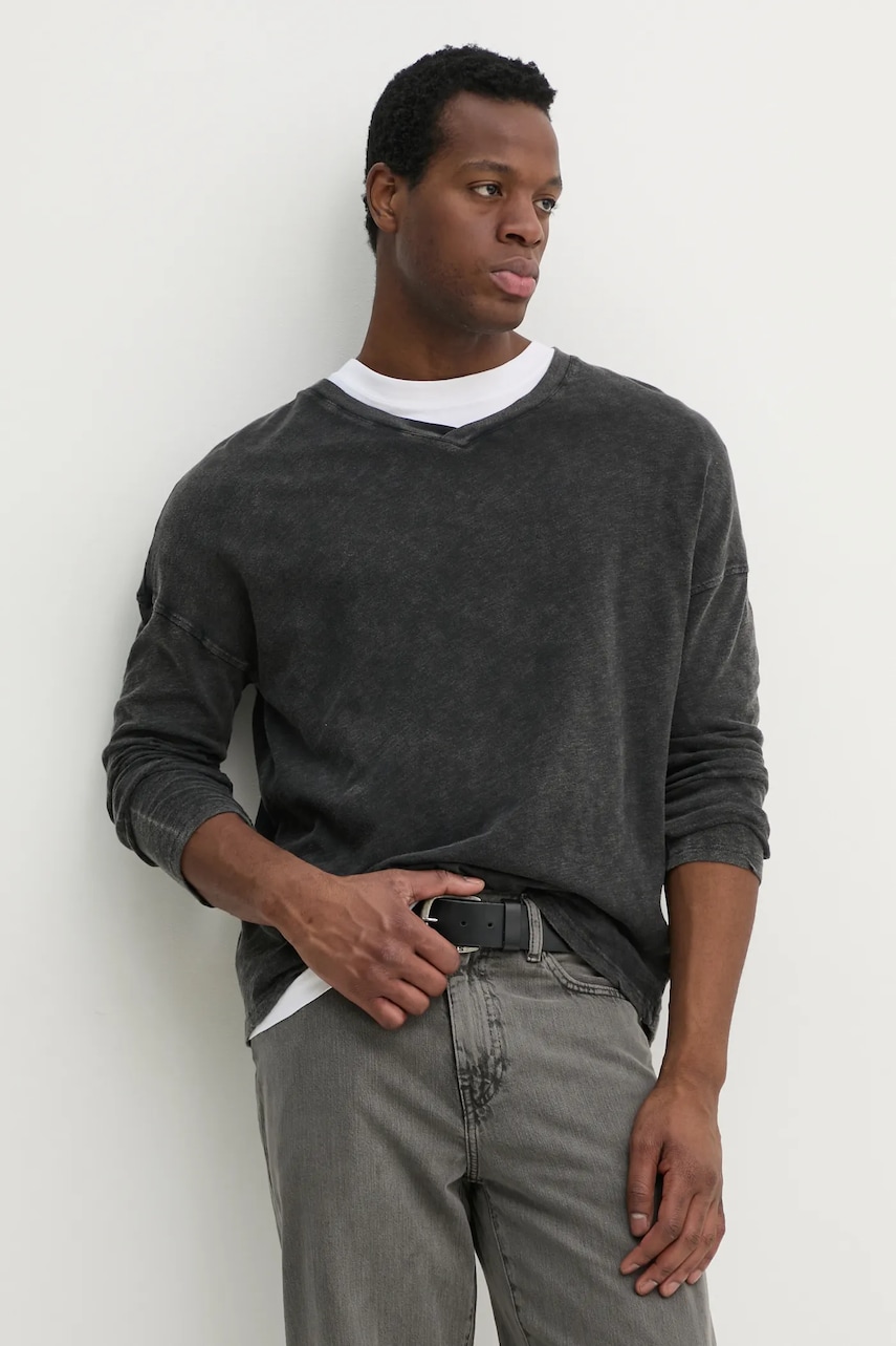 American Vintage longsleeve din bumbac culoarea negru, neted, MSON02FGE25 American Vintage longsleeve din bumbac culoarea negru, neted, MSON02FGE25