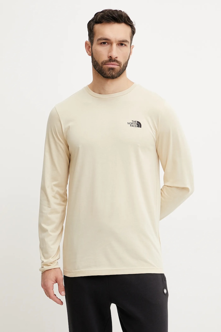 The North Face longsleeve Simple Dome culoarea bej, cu imprimeu, NF0A87QN3X41