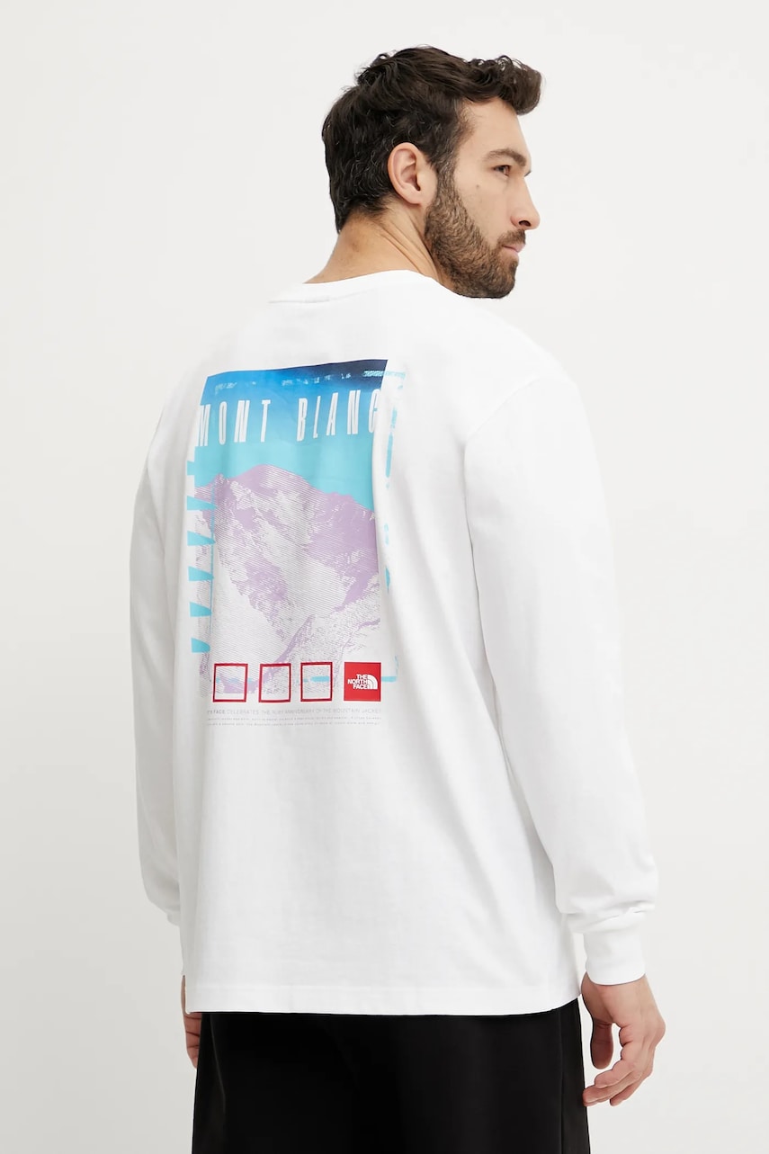 The North Face longsleeve din bumbac Axys culoarea alb, cu imprimeu, NF0A8C1TFN41 The North Face longsleeve din bumbac Axys culoarea alb, cu imprimeu, NF0A8C1TFN41
