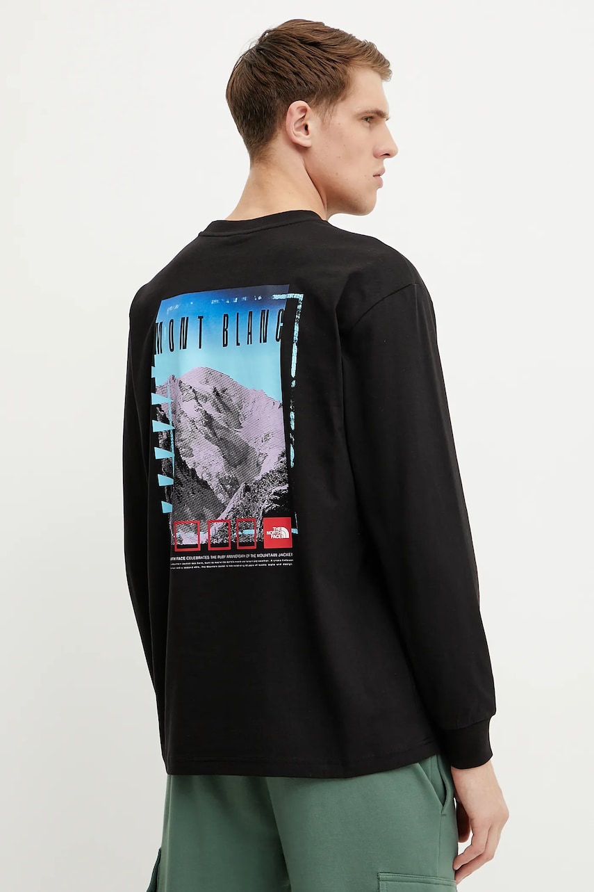 The North Face longsleeve din bumbac Axys culoarea negru, cu imprimeu, NF0A8C1TJK31 The North Face longsleeve din bumbac Axys culoarea negru, cu imprimeu, NF0A8C1TJK31